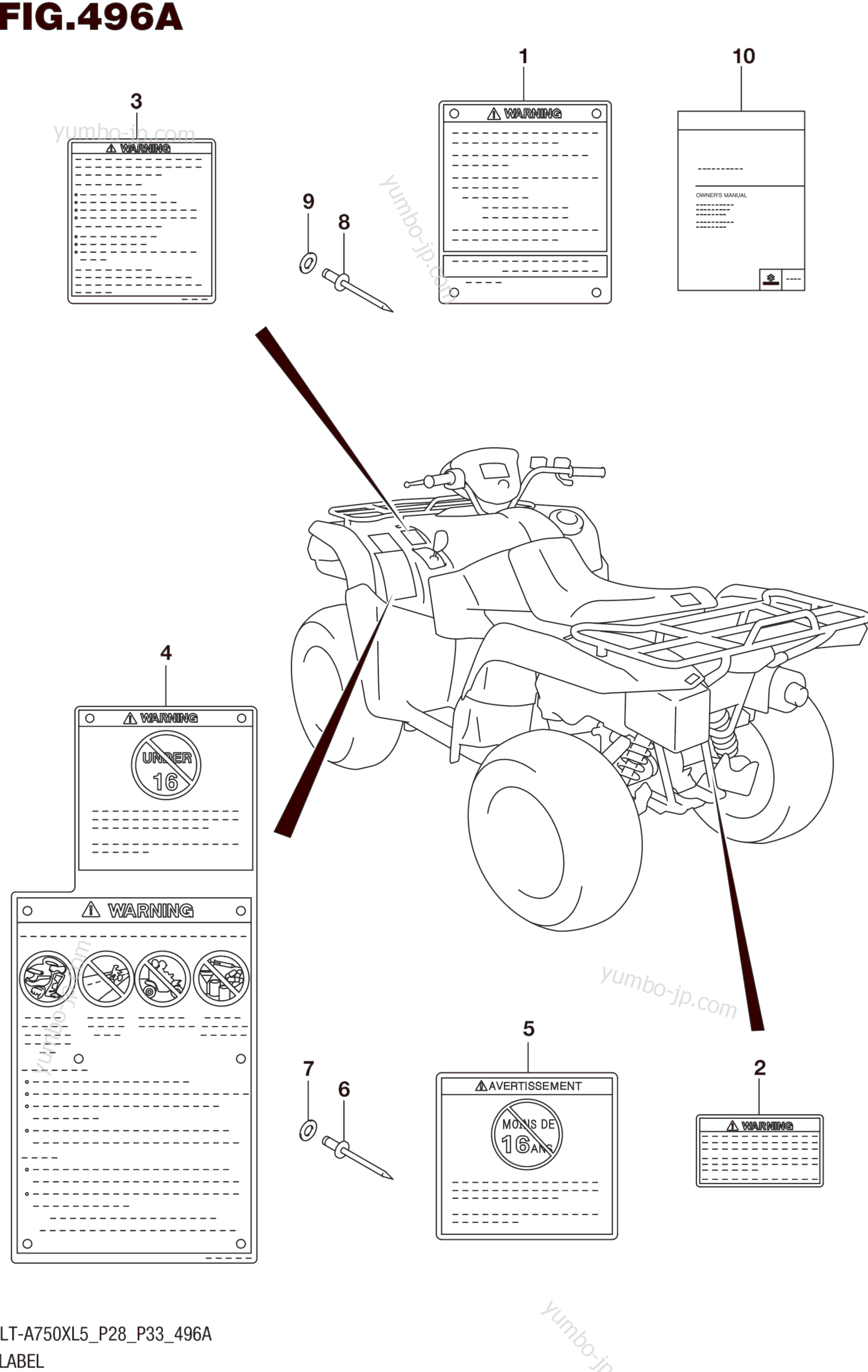 LABEL (LT-A750XL5 P28) for ATVs SUZUKI LT-A750X 2015 year