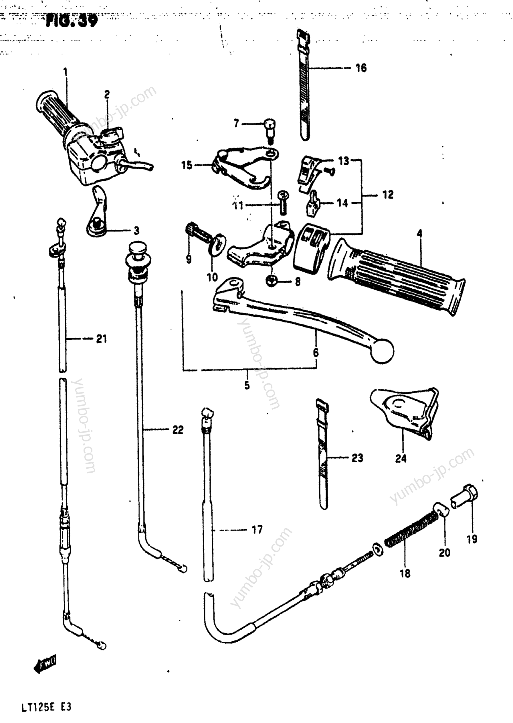 HANDLE SWITCH - CONTROL CABLE (MODEL D) для квадроциклов SUZUKI LT125 1984 г.