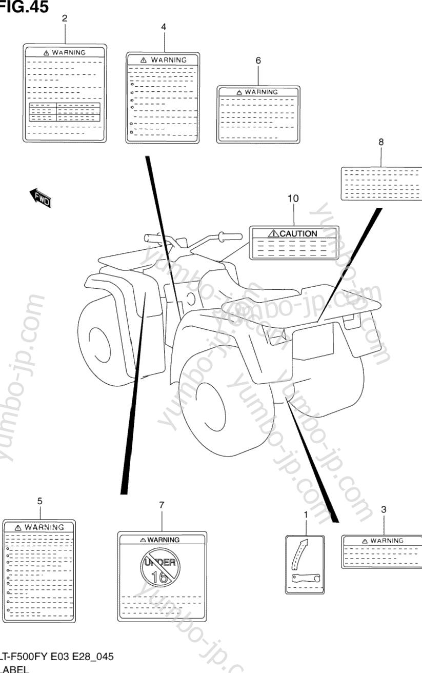 LABEL (MODEL W) for ATVs SUZUKI QuadRunner 4WD (LT-F500F) 2000 year