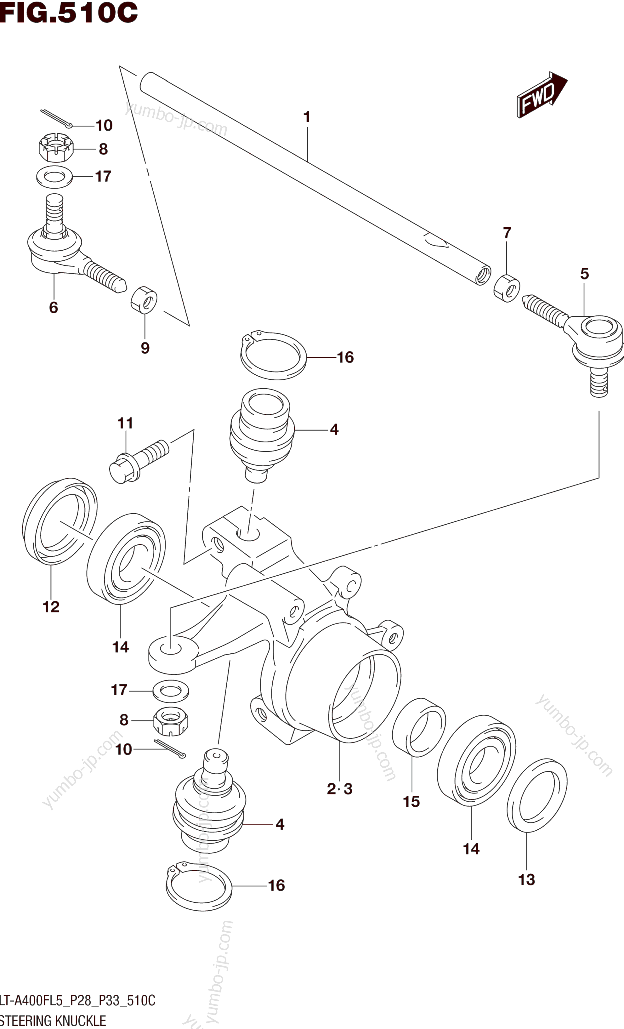STEERING KNUCKLE (LT-A400FZL5 P28) для квадроциклов SUZUKI LT-A400FZ 2015 г.
