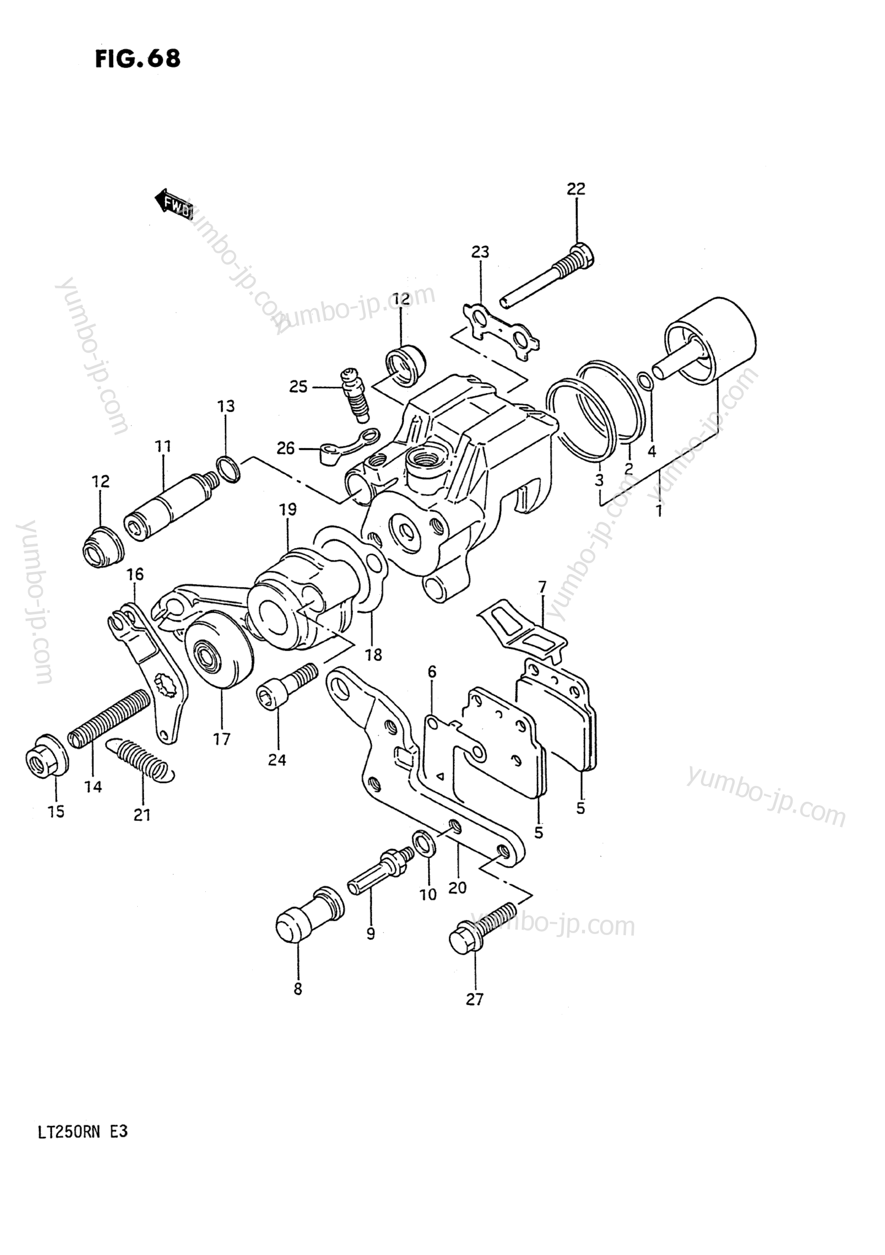 REAR CALIPER (MODEL H/J/K/L/M/N) for ATVs SUZUKI QuadRacer (LT250R) 1991 year