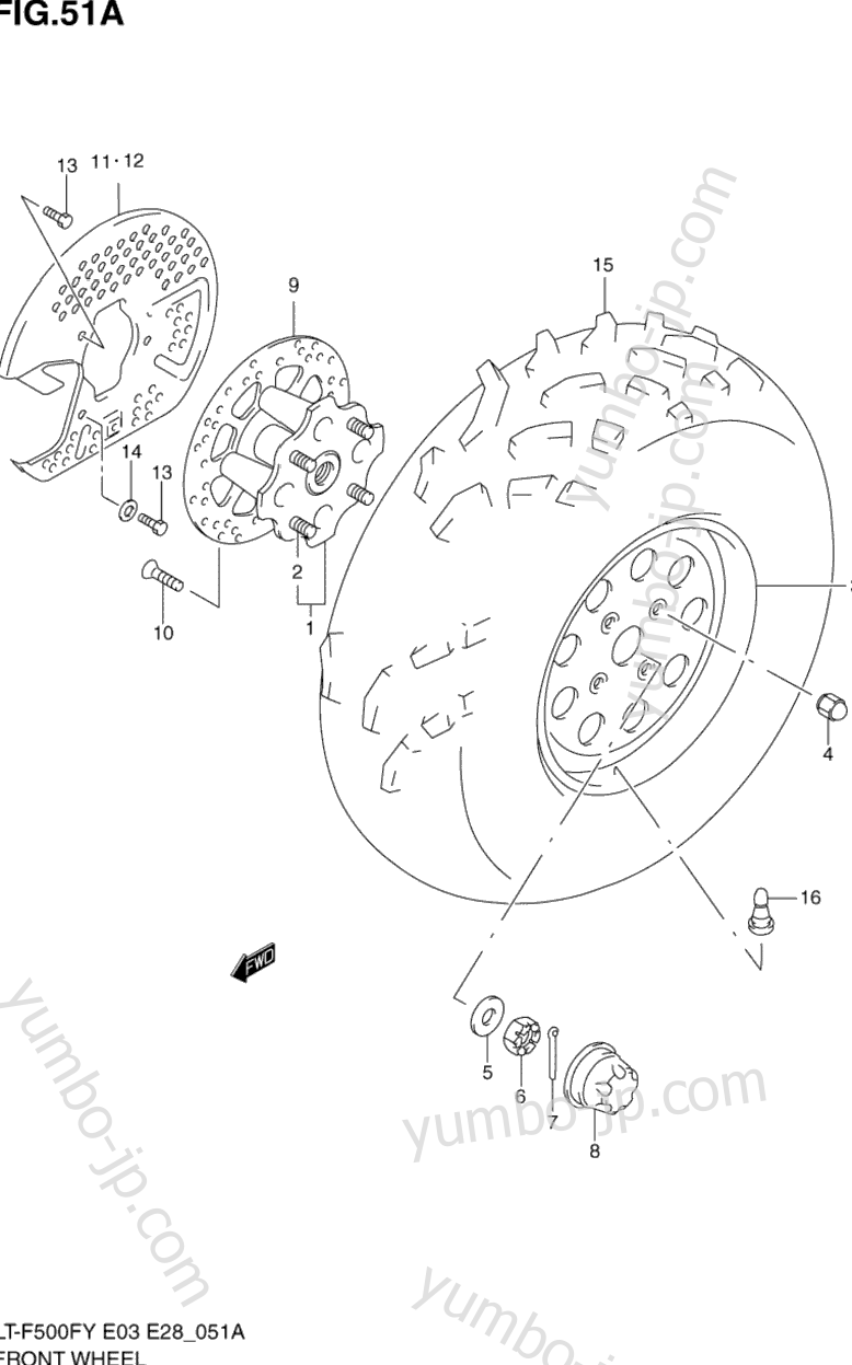 FRONT WHEEL (MODEL Y/K1/K2) for ATVs SUZUKI QuadRunner 4WD (LT-F500F) 2000 year