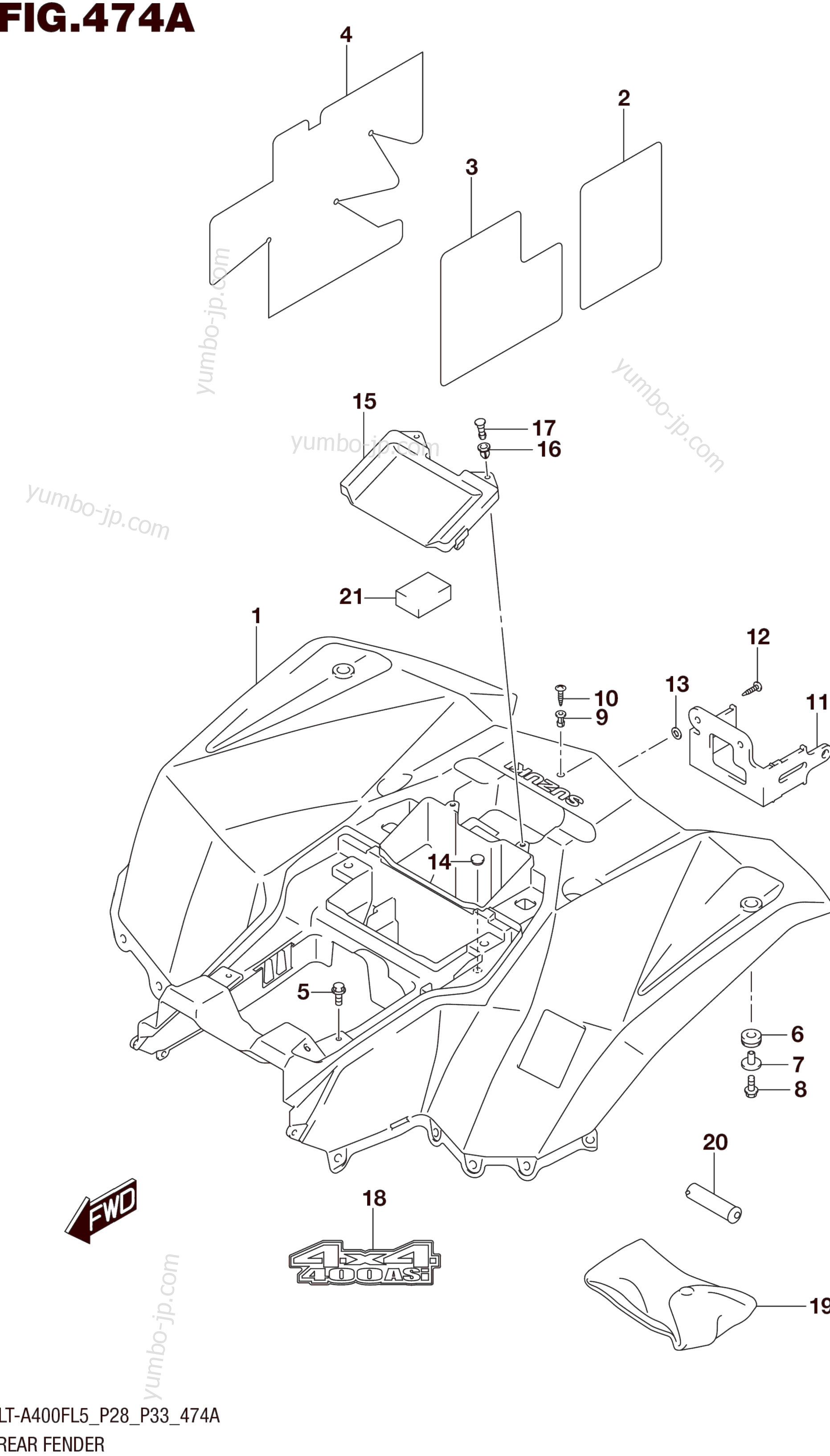 REAR FENDER (LT-A400FL5 P28) for ATVs SUZUKI LT-A400F 2015 year