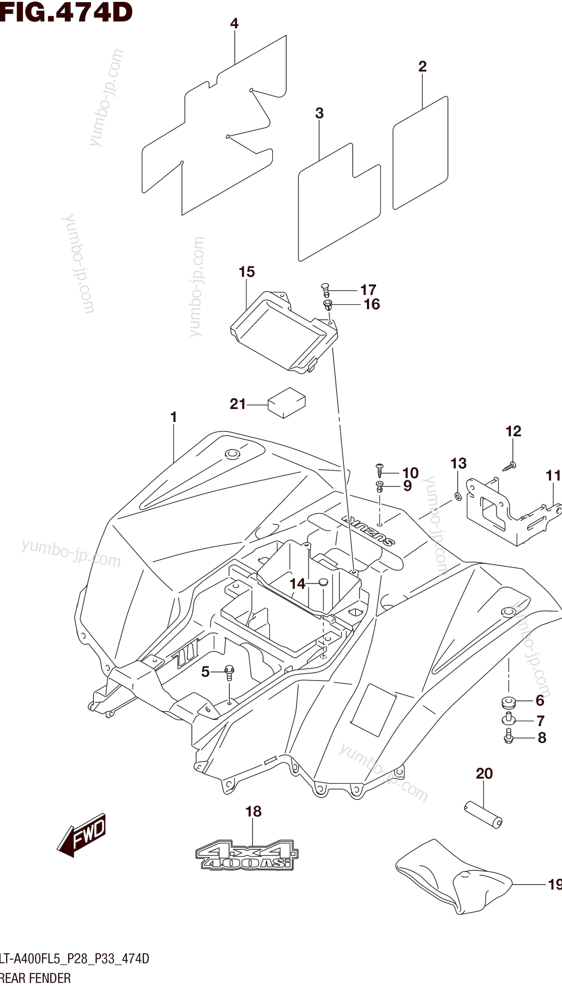 REAR FENDER (LT-A400FZL5 P33) для квадроциклов SUZUKI LT-A400FZ 2015 г.