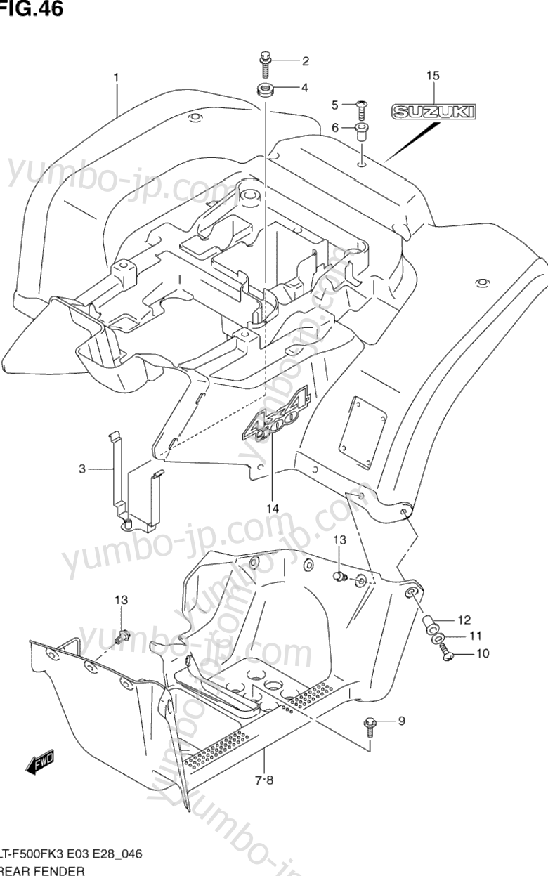 REAR FENDER for ATVs SUZUKI Vinson 4WD (LT-F500F) 2003 year