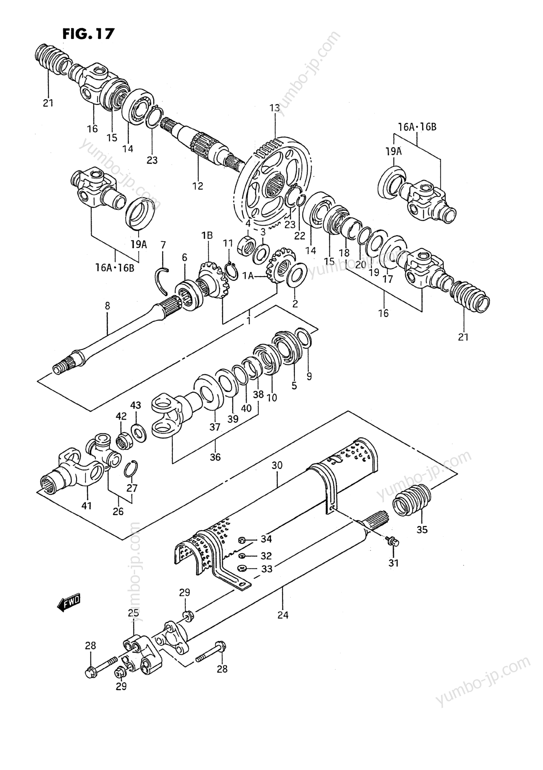 SECONDARY GEAR - PROPELLER SHAFT (MODEL H/J/K/L/M/N/P) for ATVs SUZUKI QuadRunner (LT-4WD) 1990 year
