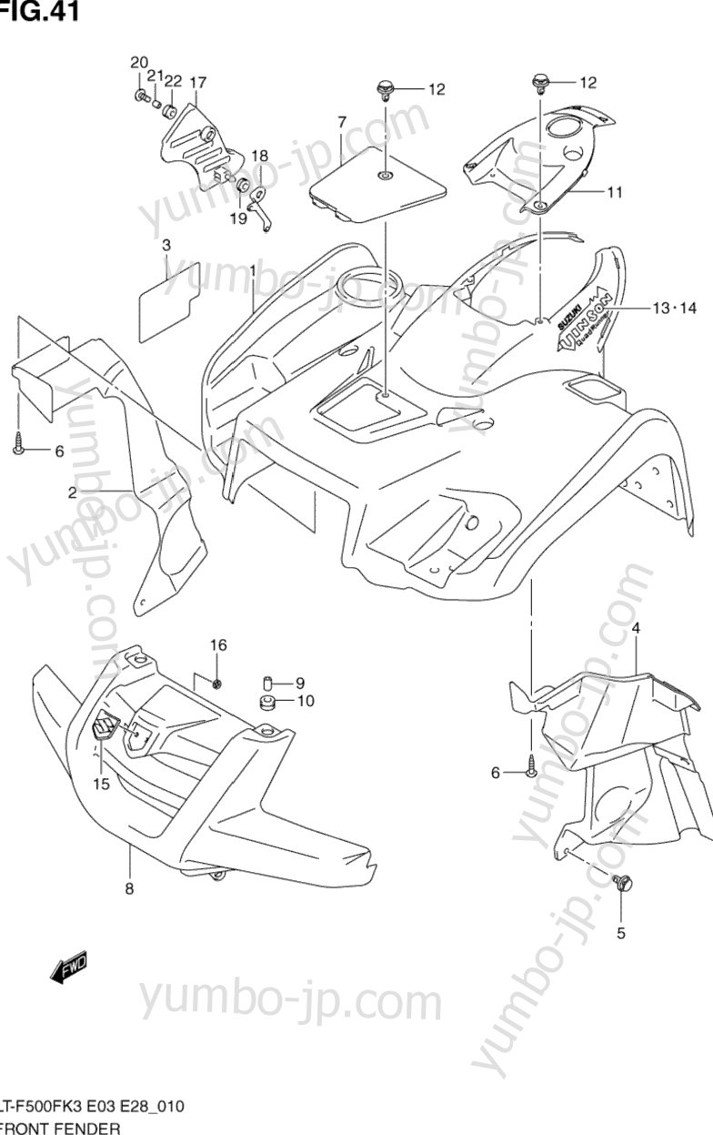 FRONT FENDER for ATVs SUZUKI Vinson 4WD (LT-F500F) 2003 year