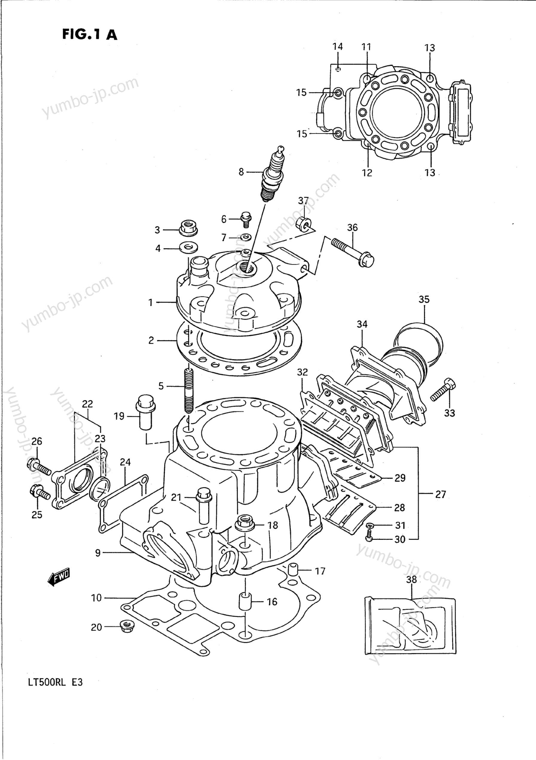 CYLINDER (MODEL J/K/L) for ATVs SUZUKI QuadRacer (LT500R) 1988 year