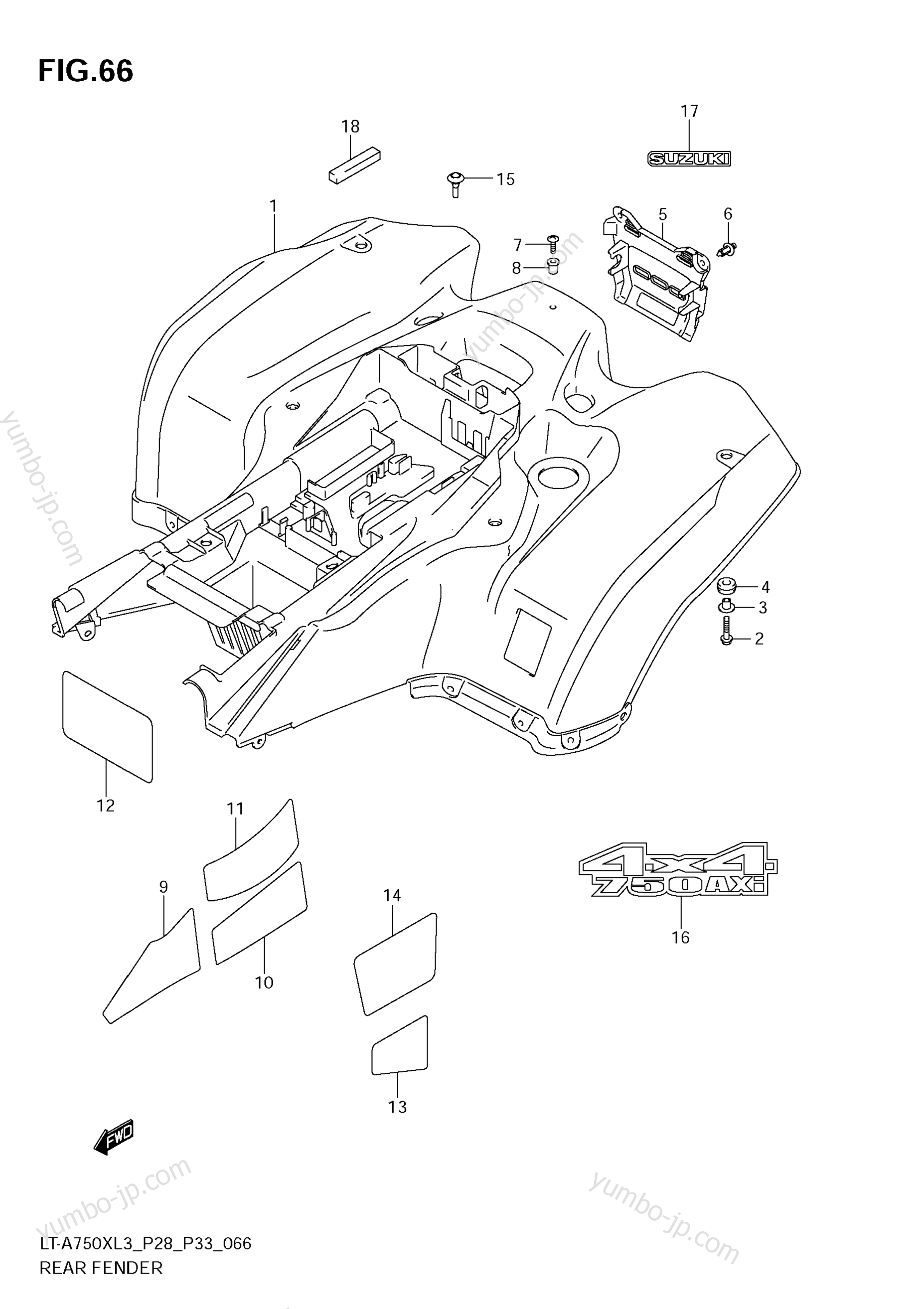 REAR FENDER (LT-A750XL3 E33) for ATVs SUZUKI KingQuad (LT-A750XZ) 2013 year