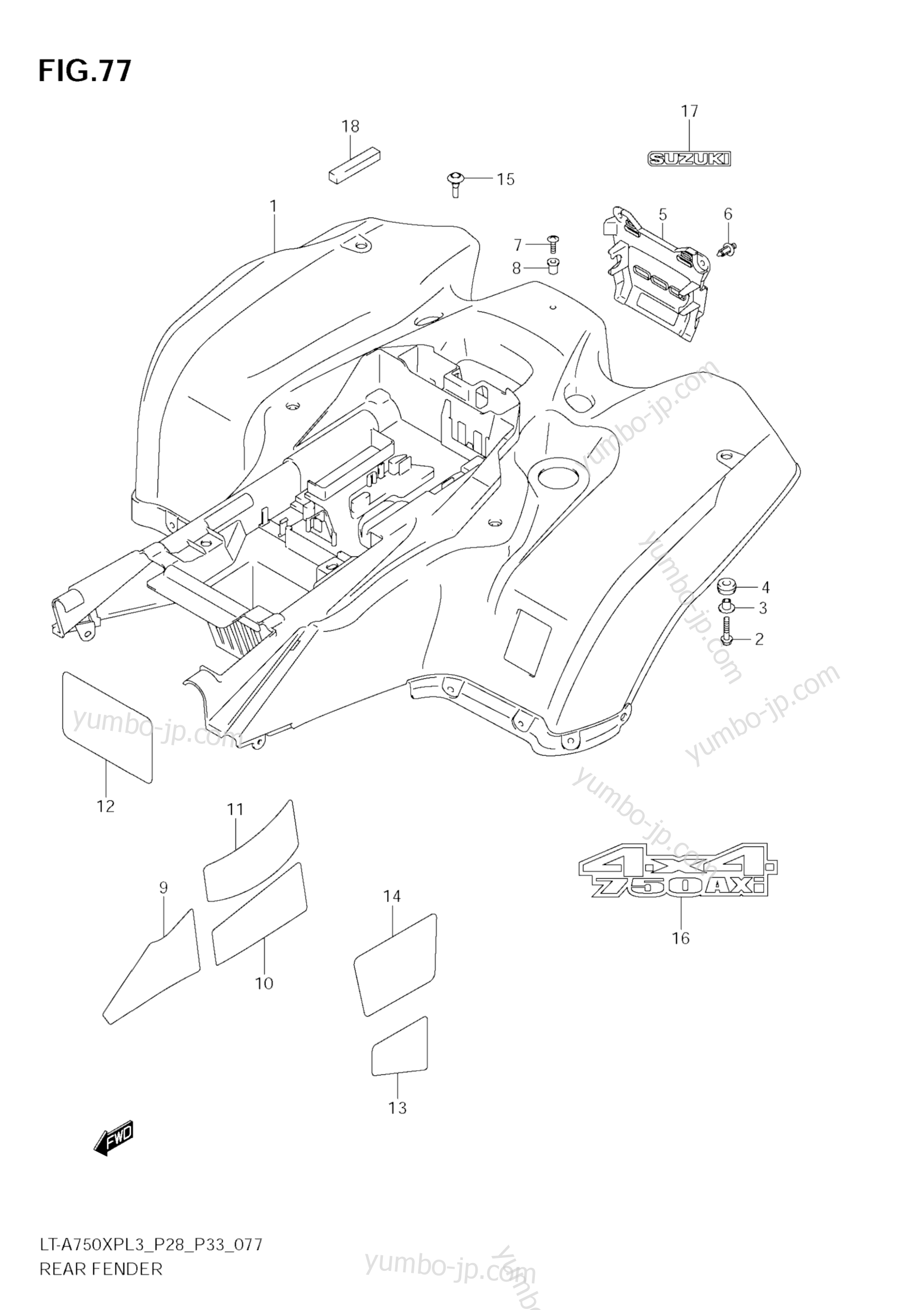 REAR FENDER (LT-A750XPZL3 E33) for ATVs SUZUKI KingQuad (LT-A750XPZ) 2013 year
