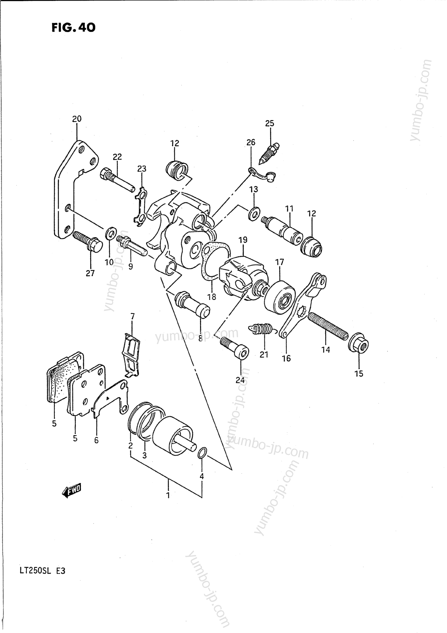 REAR CALIPER для квадроциклов SUZUKI QuadSport (LT250S) 1990 г.