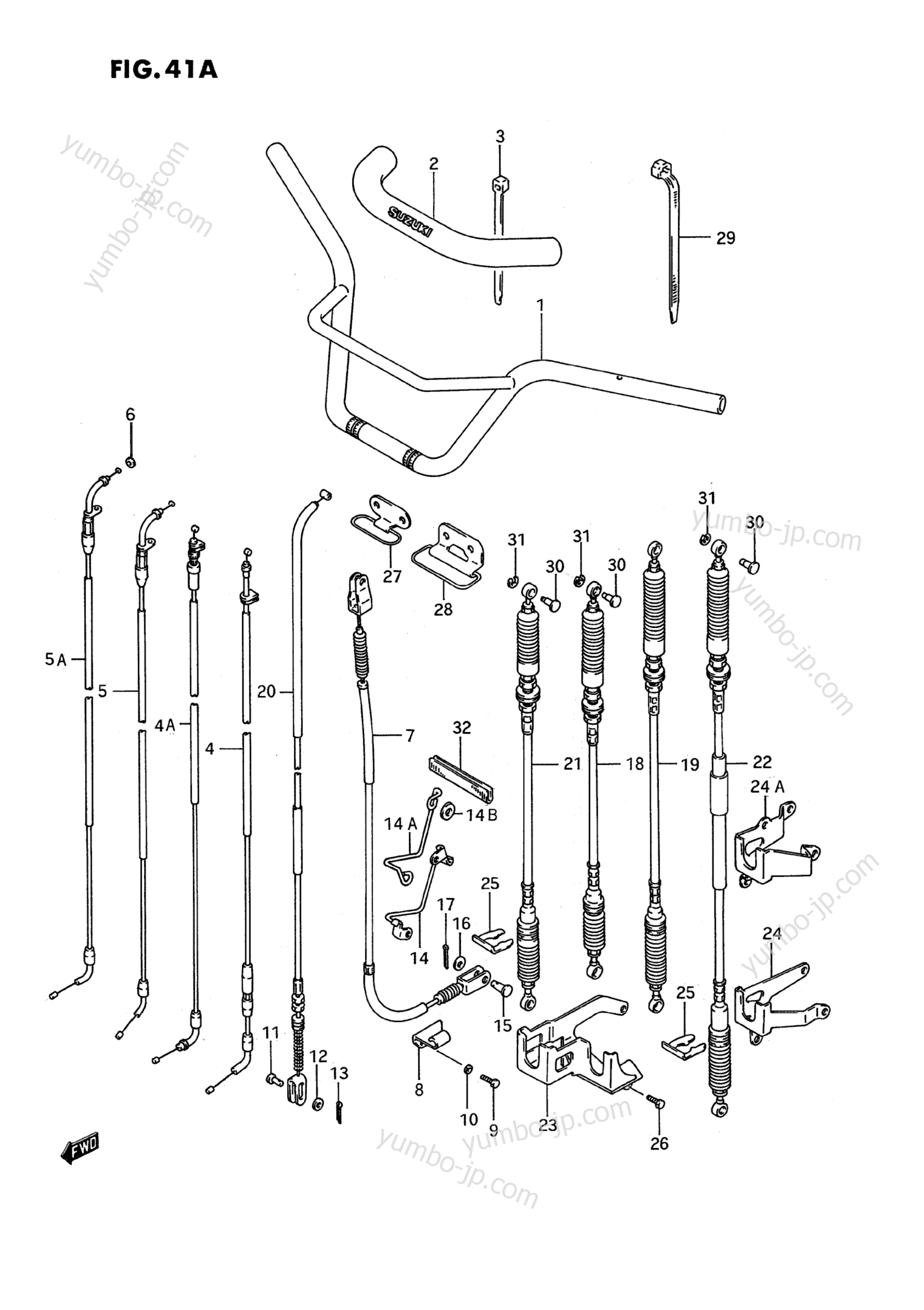 HANDLEBAR - CONTROL CABLE (MODEL J/K/L/M/N/P/R/S) для квадроциклов SUZUKI QuadRunner (LT-4WD) 1990 г.