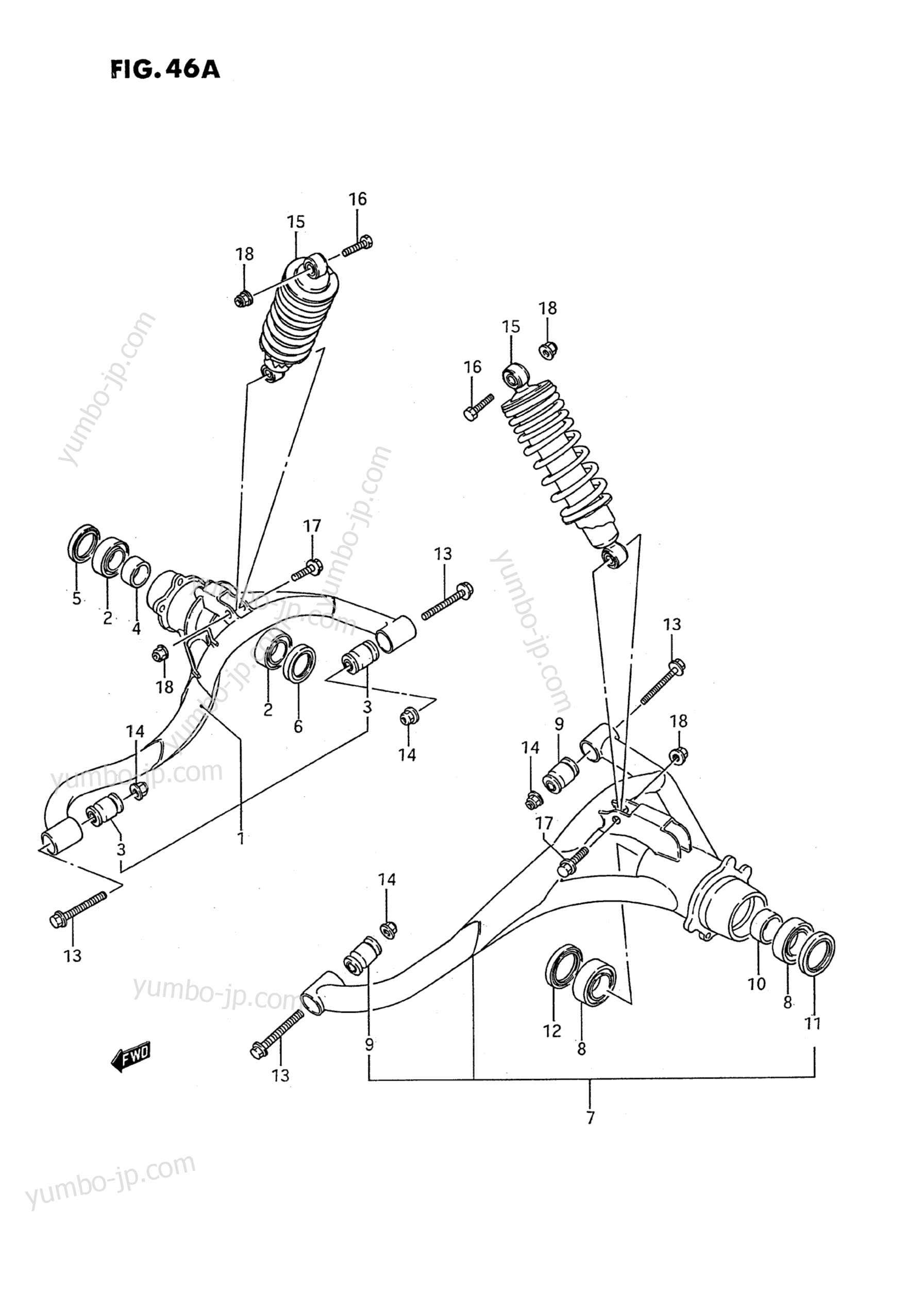 REAR SUSPENSION ARM (MODEL J/K/L/M/N/P/R/S) for ATVs SUZUKI QuadRunner (LT-4WD) 1992 year