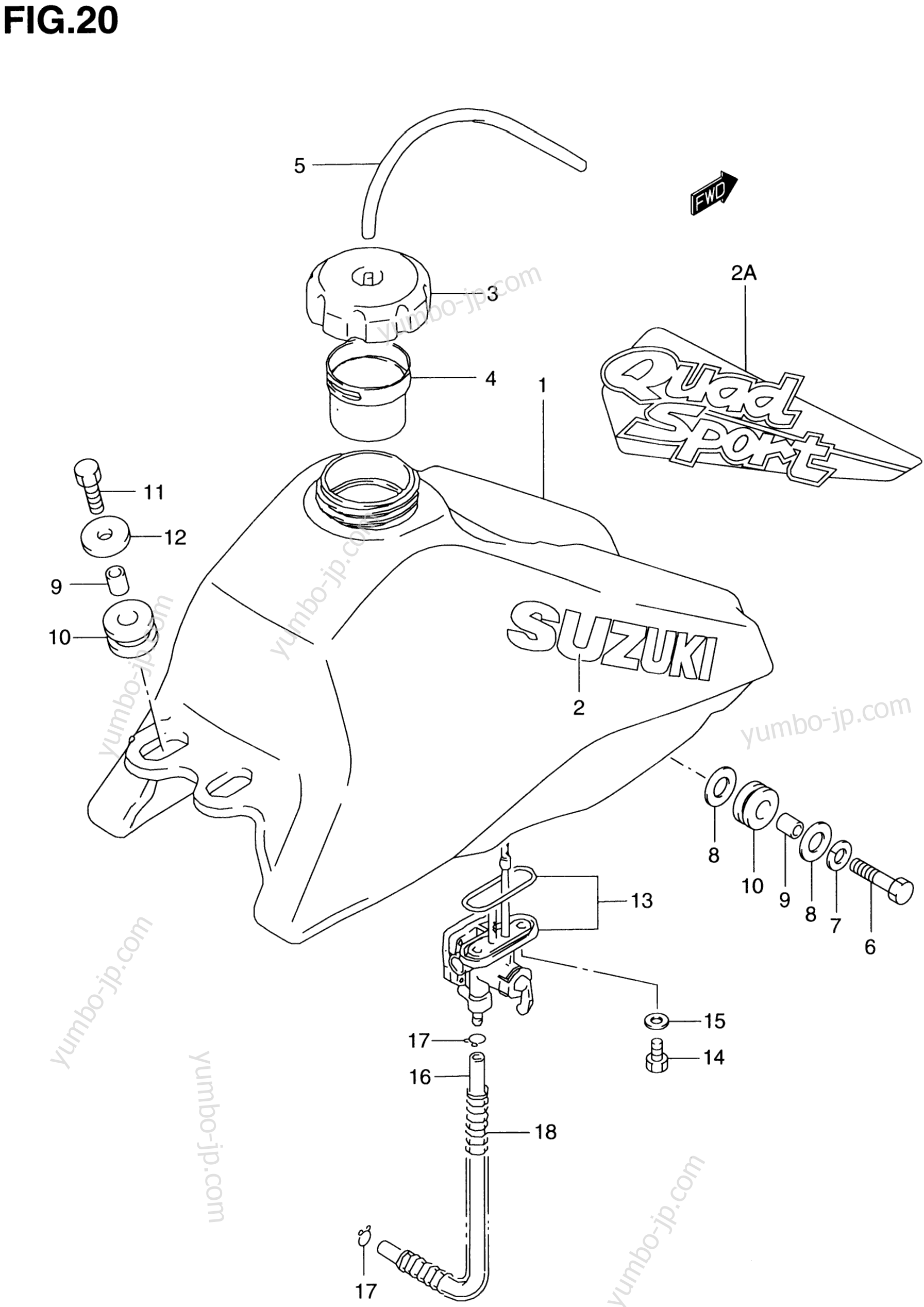 FUEL TANK (MODEL T/V/W/X/Y) for ATVs SUZUKI QuadSport (LT80) 1998 year