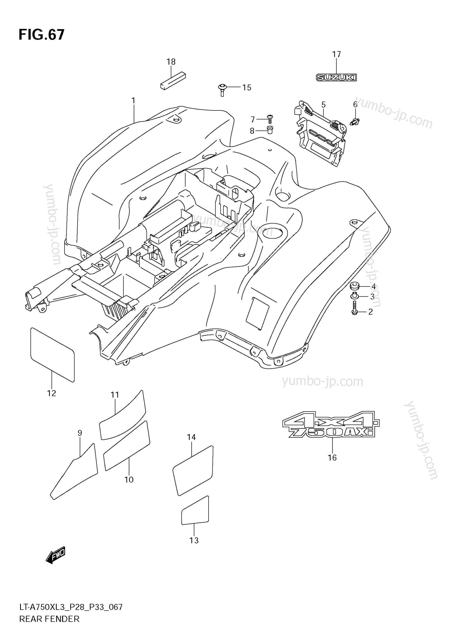 REAR FENDER (LT-A750XZL3 E33) for ATVs SUZUKI KingQuad (LT-A750XZ) 2013 year