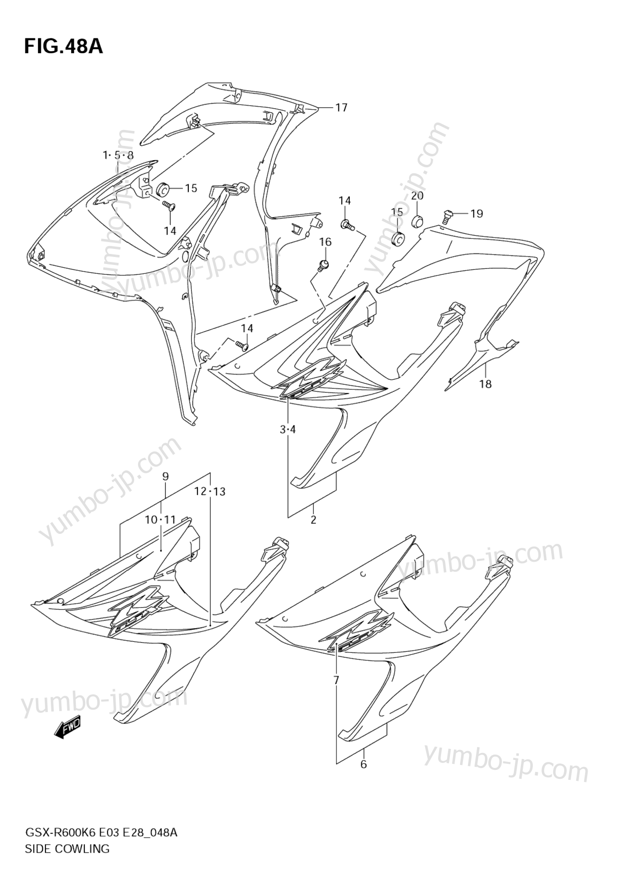 SIDE COWLING (MODEL K7) for motorcycles SUZUKI GSX-R600 2007 year