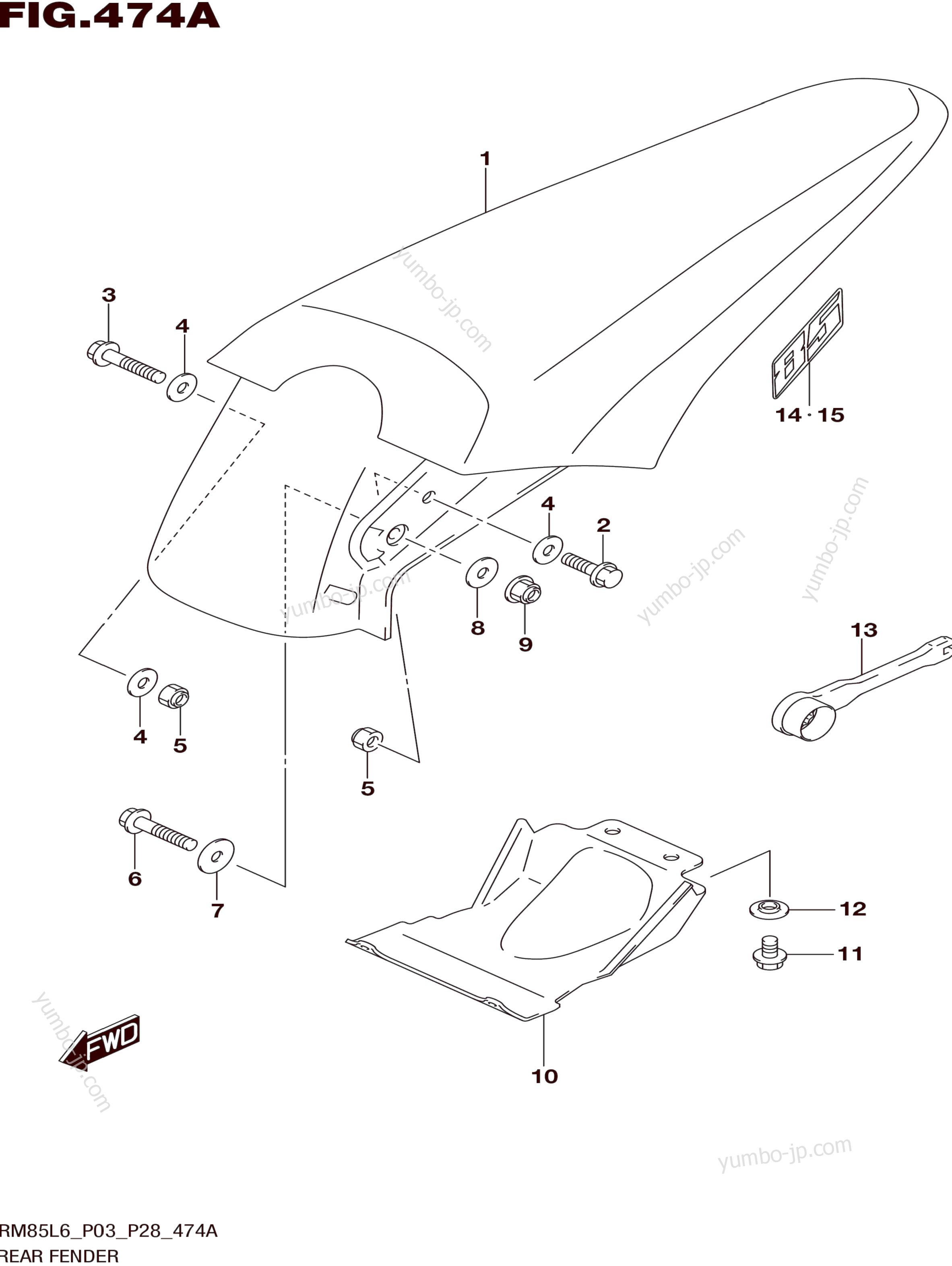 REAR FENDER (RM85L6 P03) для мотоциклов SUZUKI RM85 2016 г.