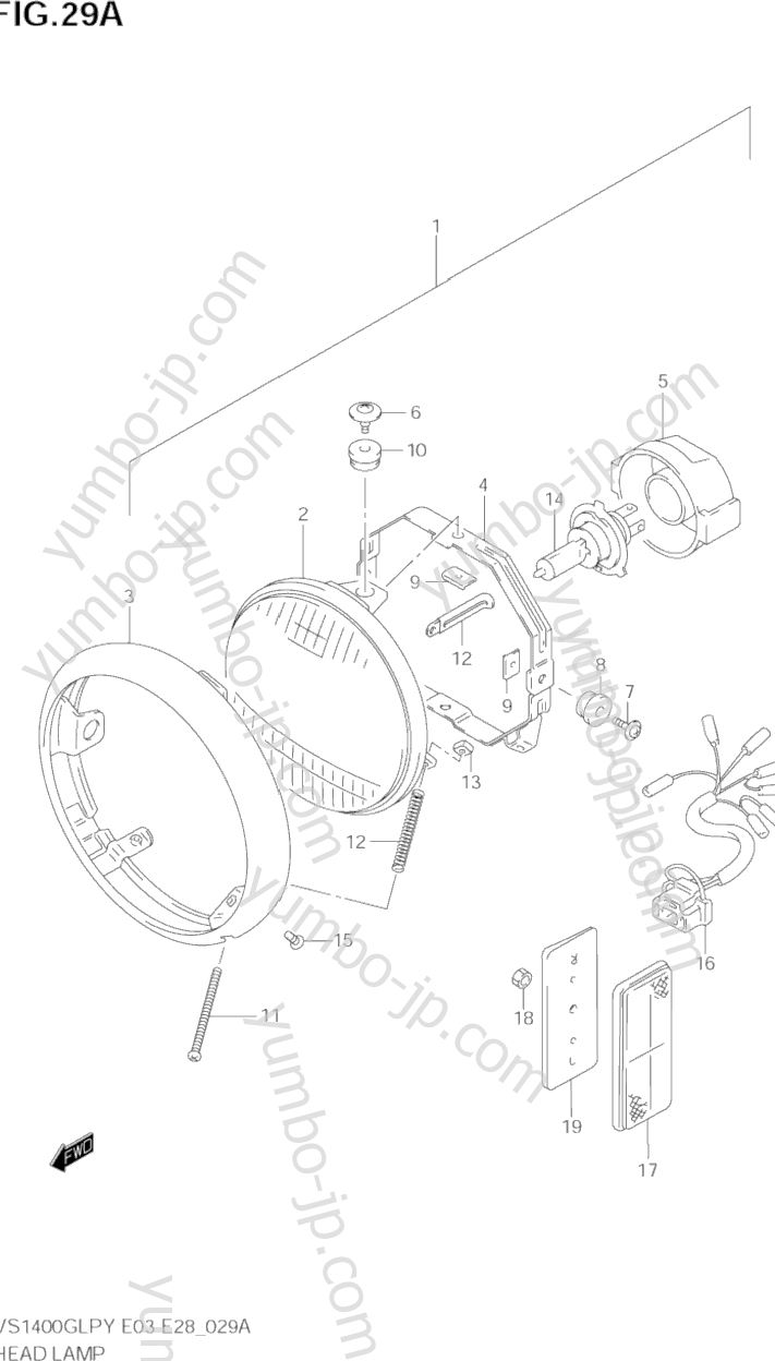HEADLAMP (MODEL K1/K2/K3) for motorcycles SUZUKI Intruder (VS1400GLP) 2000 year