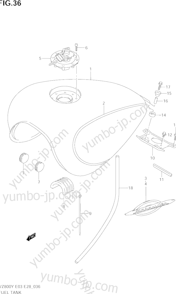 FUEL TANK (MODEL V) for motorcycles SUZUKI Marauder (VZ800) 1997 year