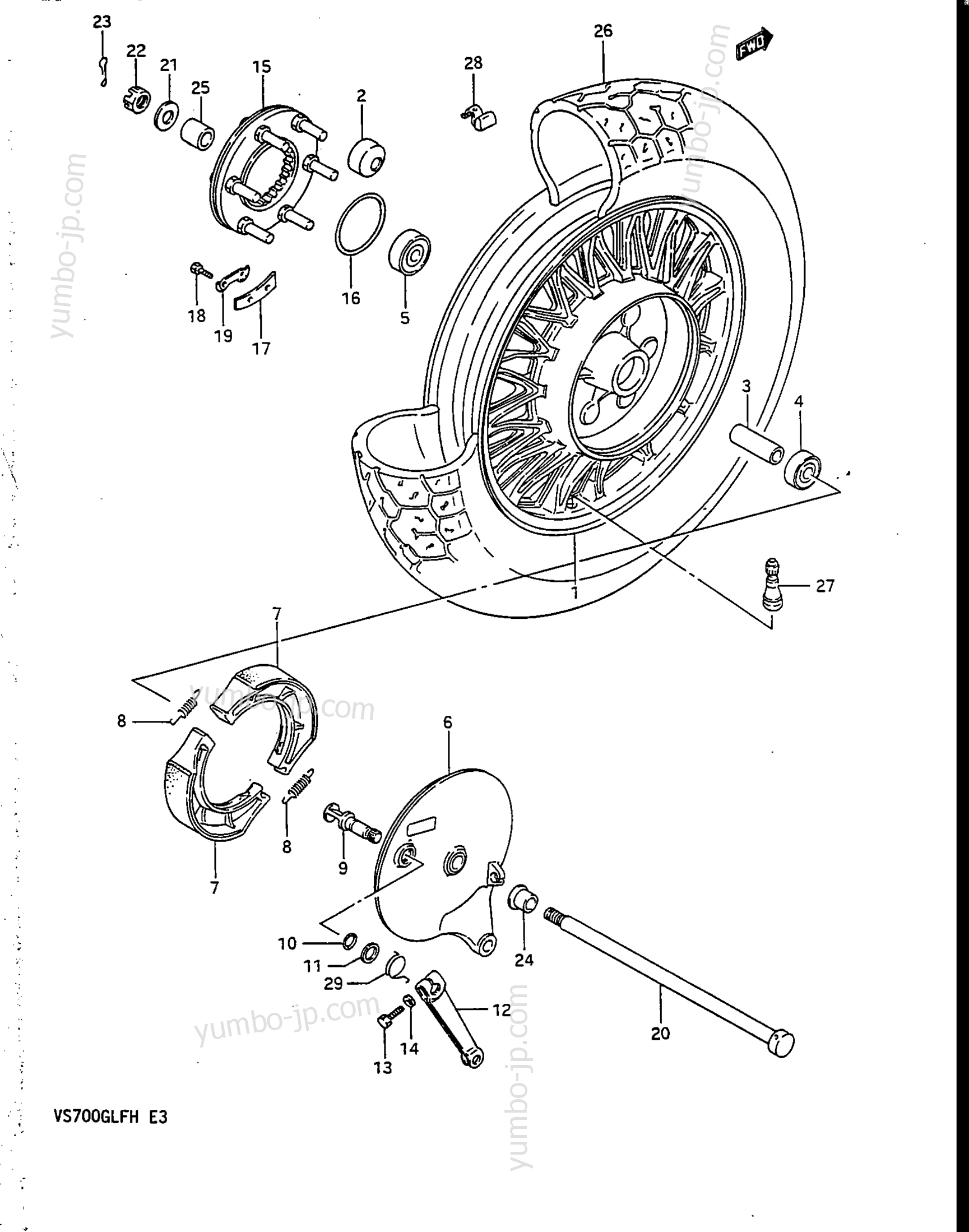 REAR WHEEL (VS700GLEFG/GLEPG) for motorcycles SUZUKI Intruder (VS700GLEF) 1987 year