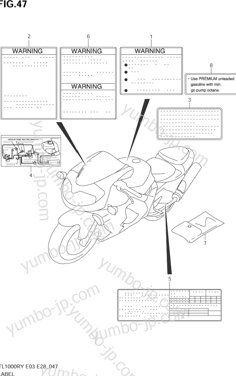 LABEL (MODEL W/X/Y/K1) for motorcycles SUZUKI TL1000R 1999 year