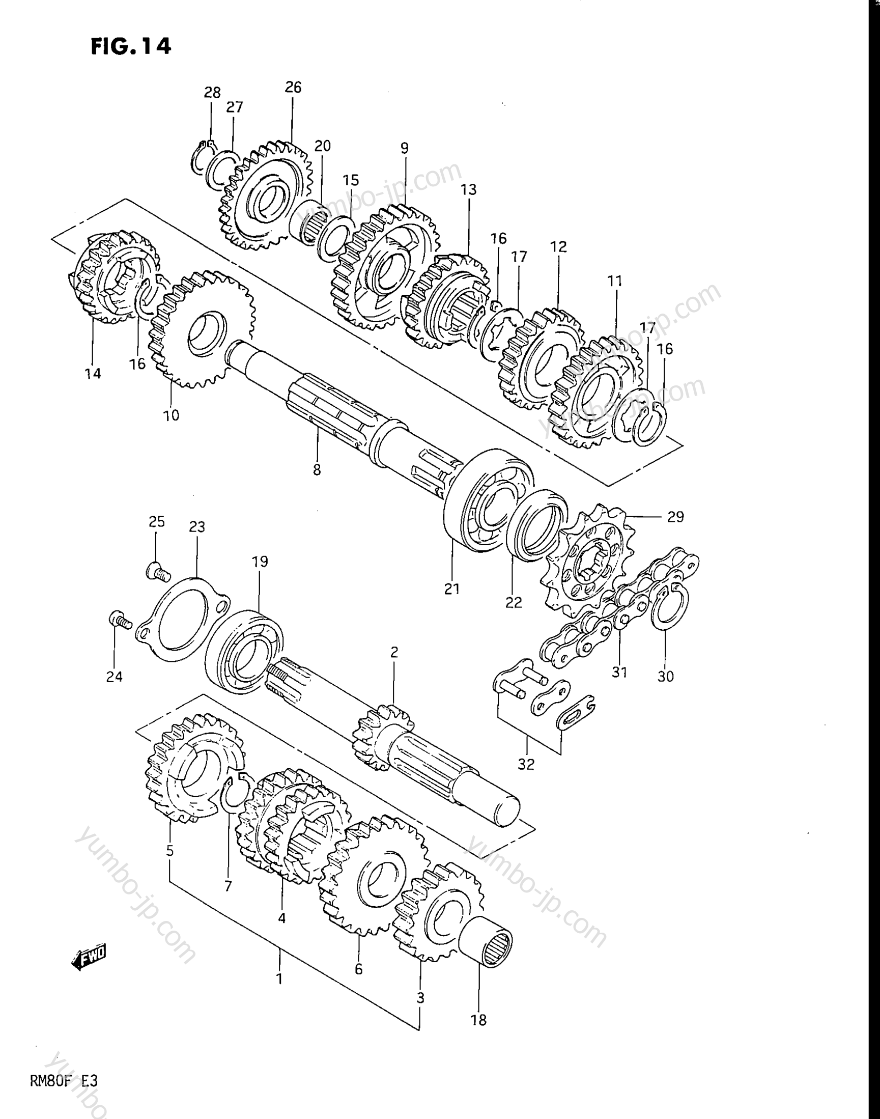 TRANSMISSION (MODEL E/F) for motorcycles SUZUKI RM80 1983 year