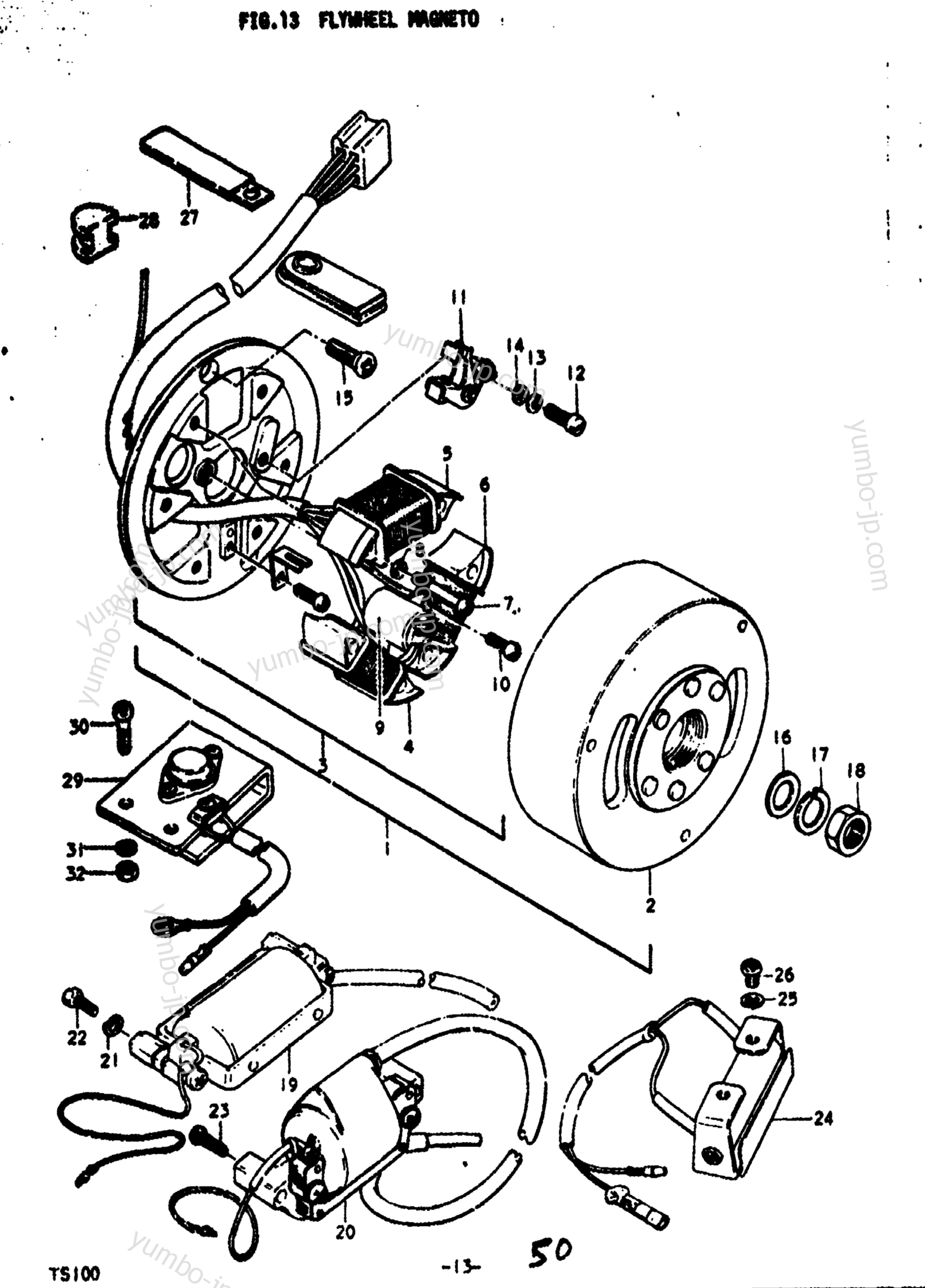 FLYWHEEL MAGNETO (MADE BY KOKUSAN) для мотоциклов SUZUKI TS100 1973 г.