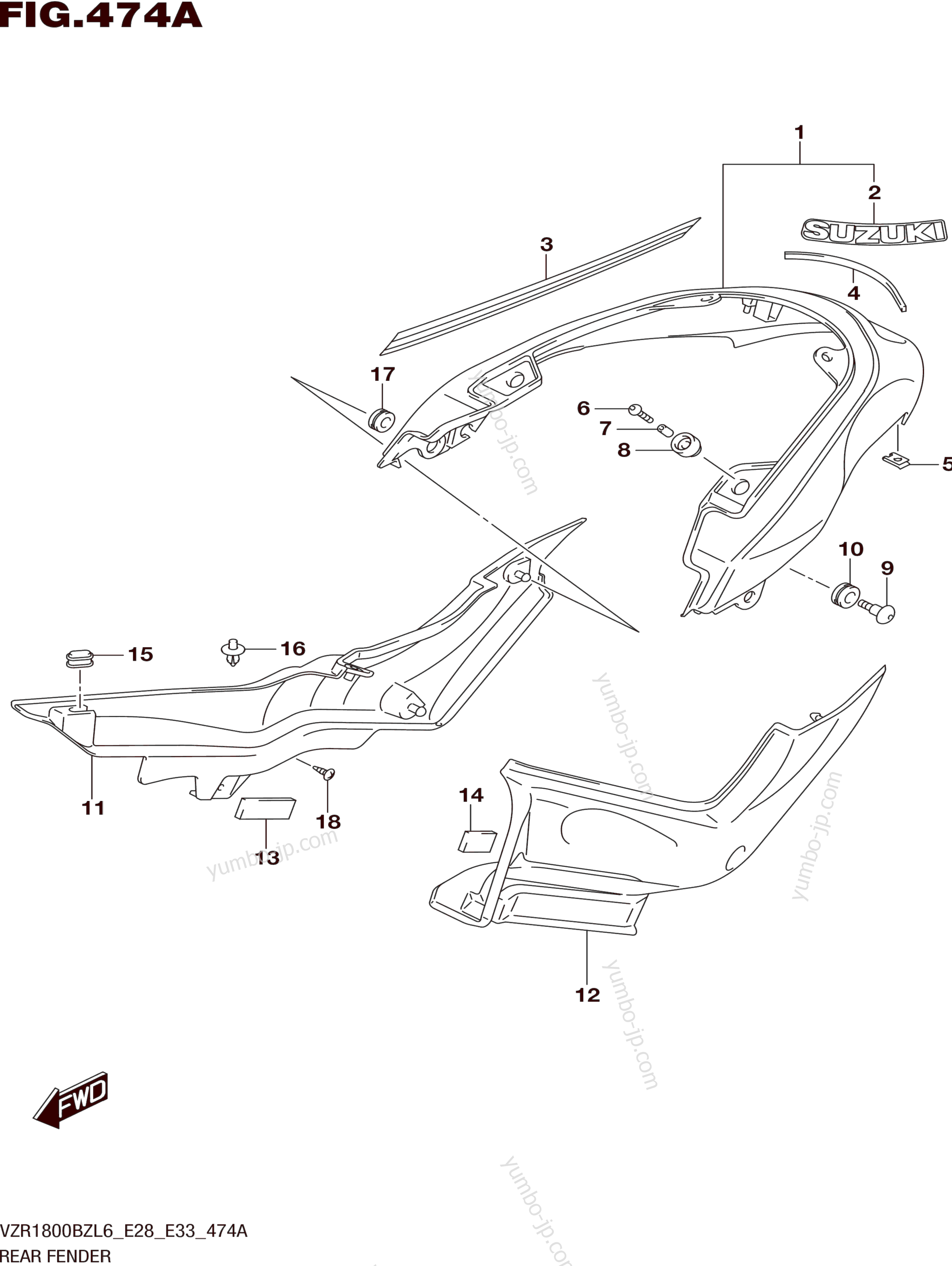 REAR FENDER (FOR BBD)  (VZR1800BZL6 E28) for motorcycles SUZUKI VZR1800-BZ 2016 year