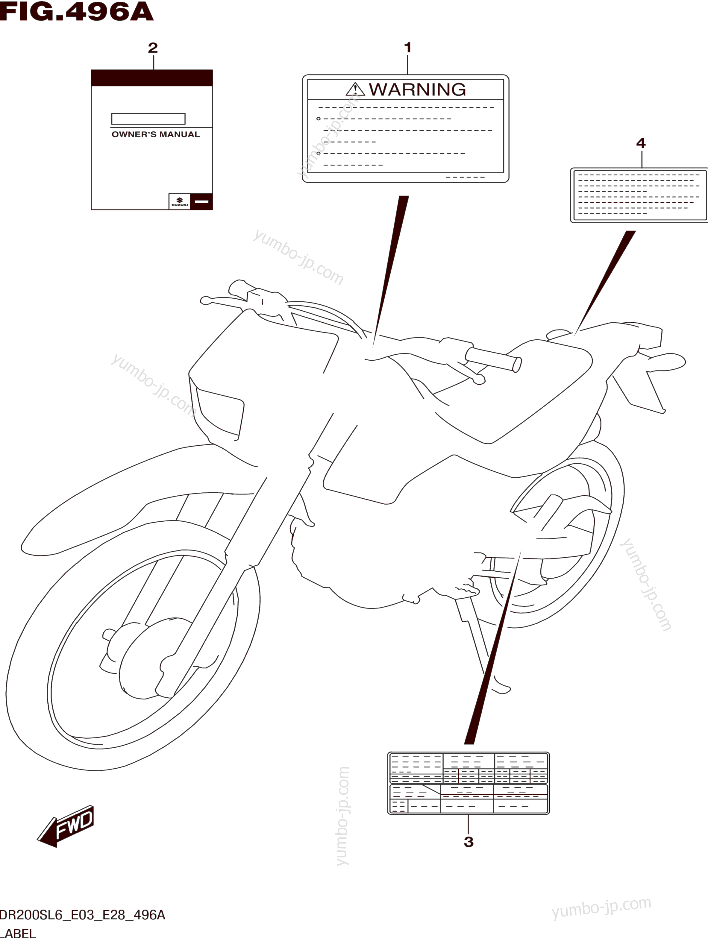 LABEL (DR200SL6 E03) for motorcycles SUZUKI DR200S 2016 year