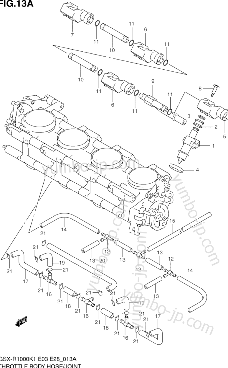 THROTTLE BODY HOSE/JOINT (MODEL K2) for motorcycles SUZUKI GSX-R1000 2002 year