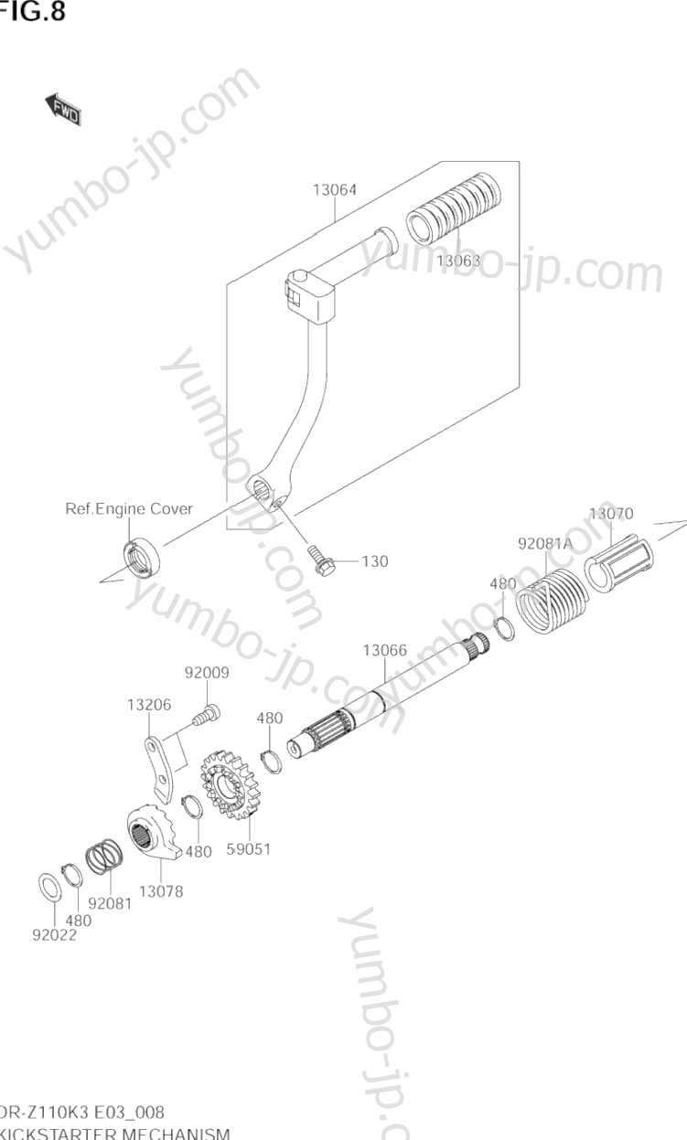 KICKSTARTER MECHANISM for motorcycles SUZUKI DR-Z110 2005 year