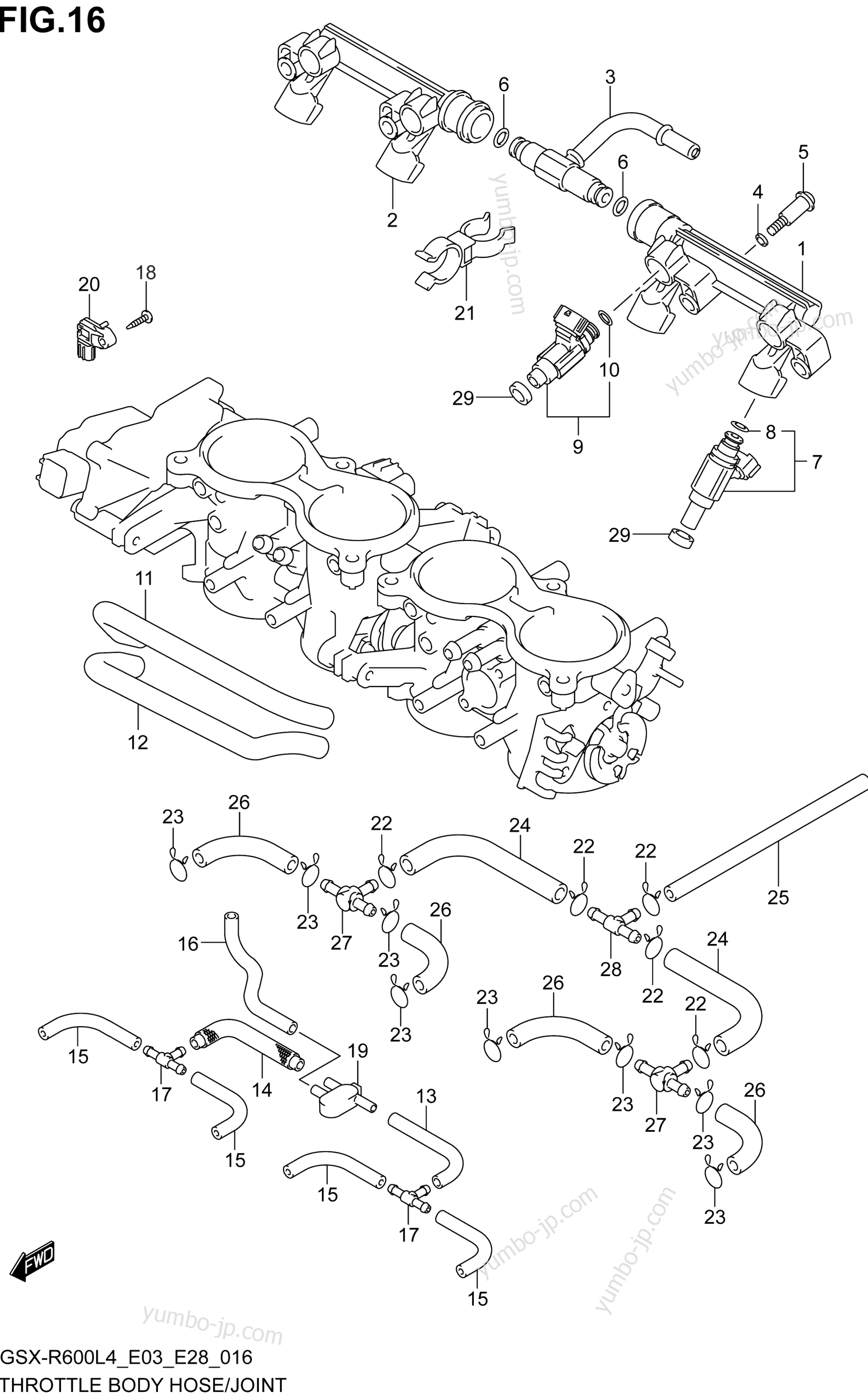 THROTTLE BODY HOSE/JOINT (GSX-R600L4 E33) для мотоциклов SUZUKI GSX-R600 2014 г.