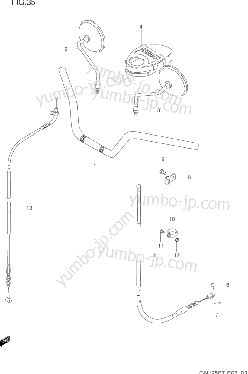 HANDLEBAR - FRONT CABLE for motorcycles SUZUKI GN125E 1992 year