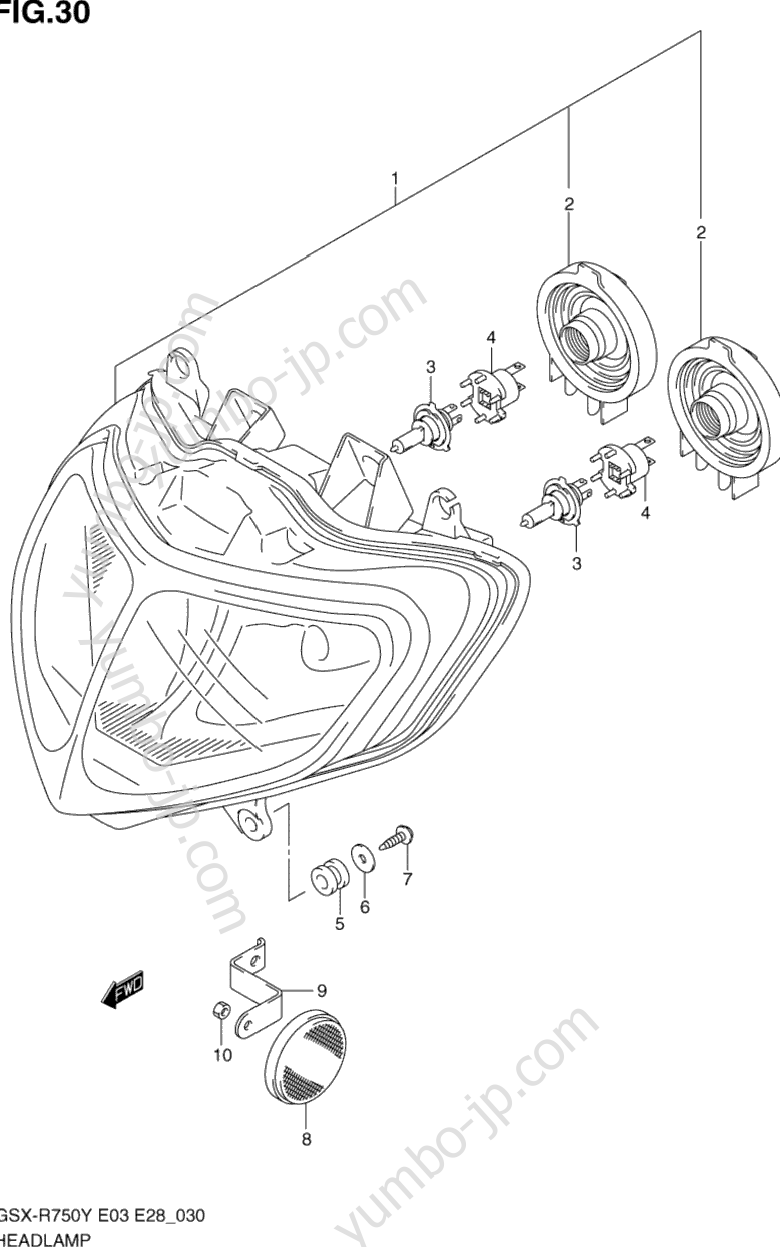 HEADLAMP (MODEL Y/K1) for motorcycles SUZUKI GSX-R750 2000 year