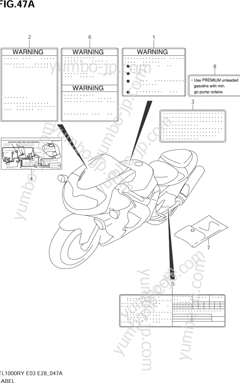 LABEL (MODEL K2/K3) for motorcycles SUZUKI TL1000R 2001 year