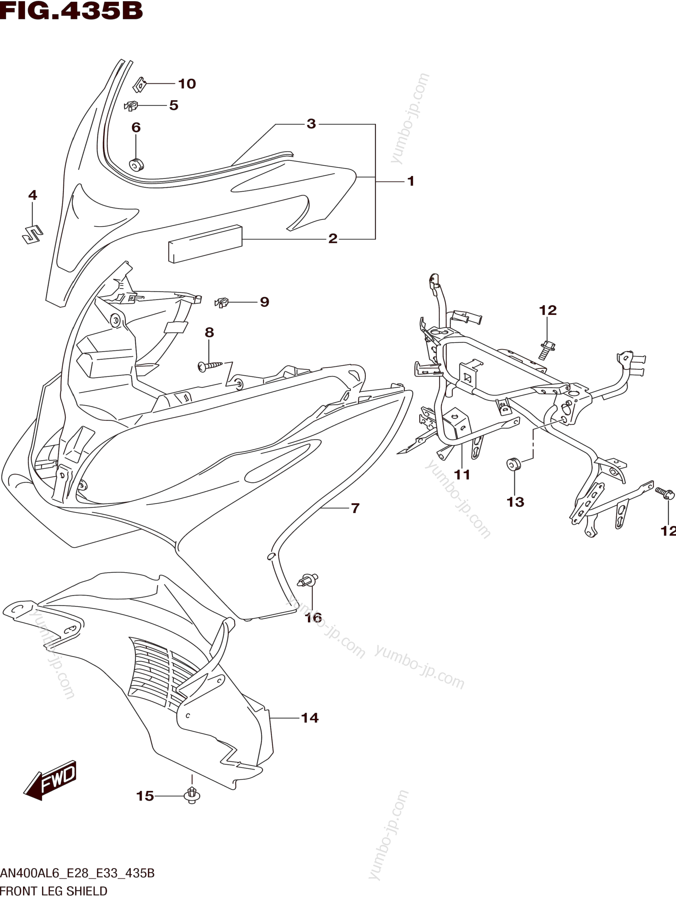 FRONT LEG SHIELD (AN400ZAL6 E28) for motorcycles SUZUKI AN400ZA 2016 year