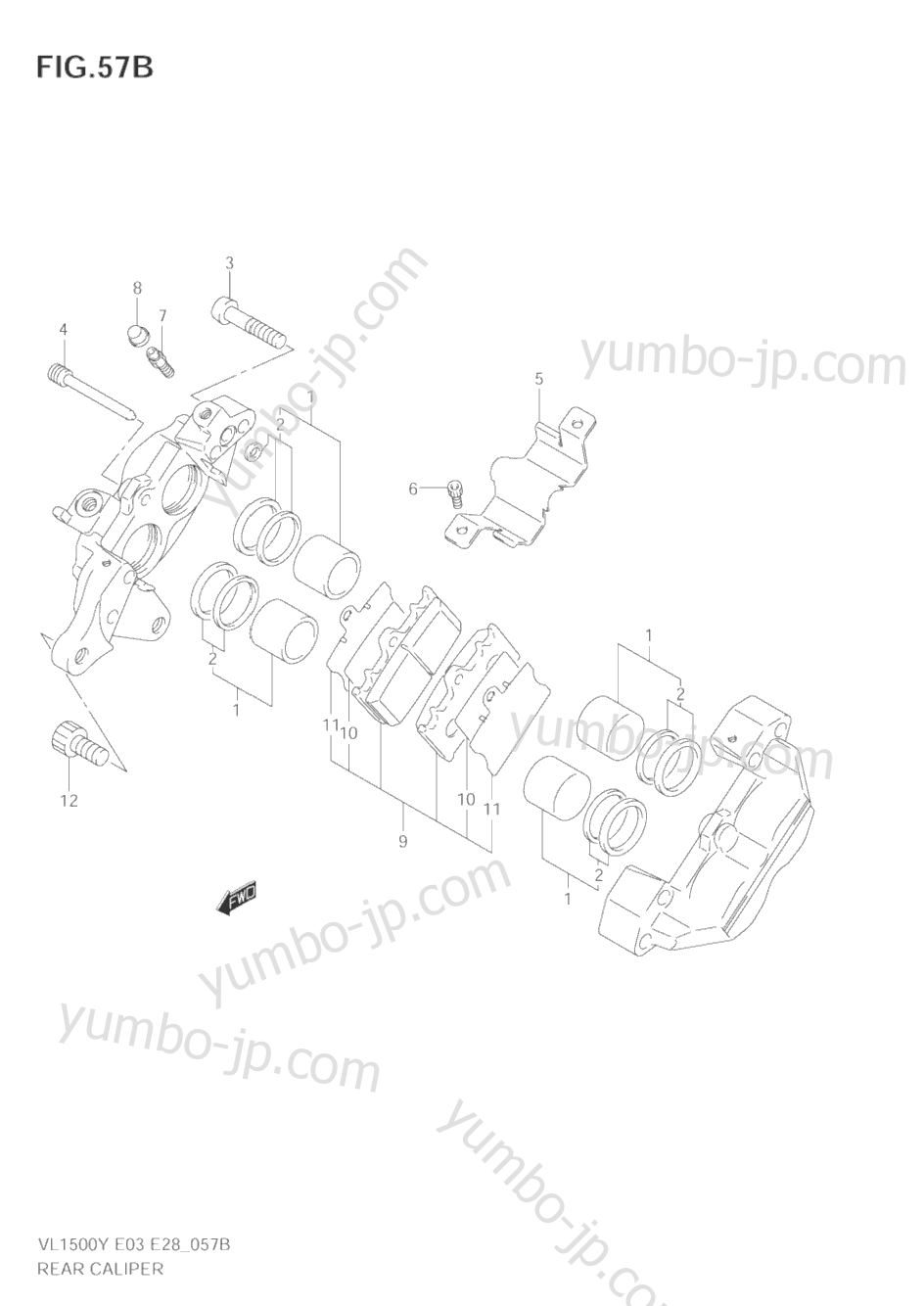 REAR CALIPER (MODEL K2/K3/K4) для мотоциклов SUZUKI Intruder (VL1500B) 1999 г.
