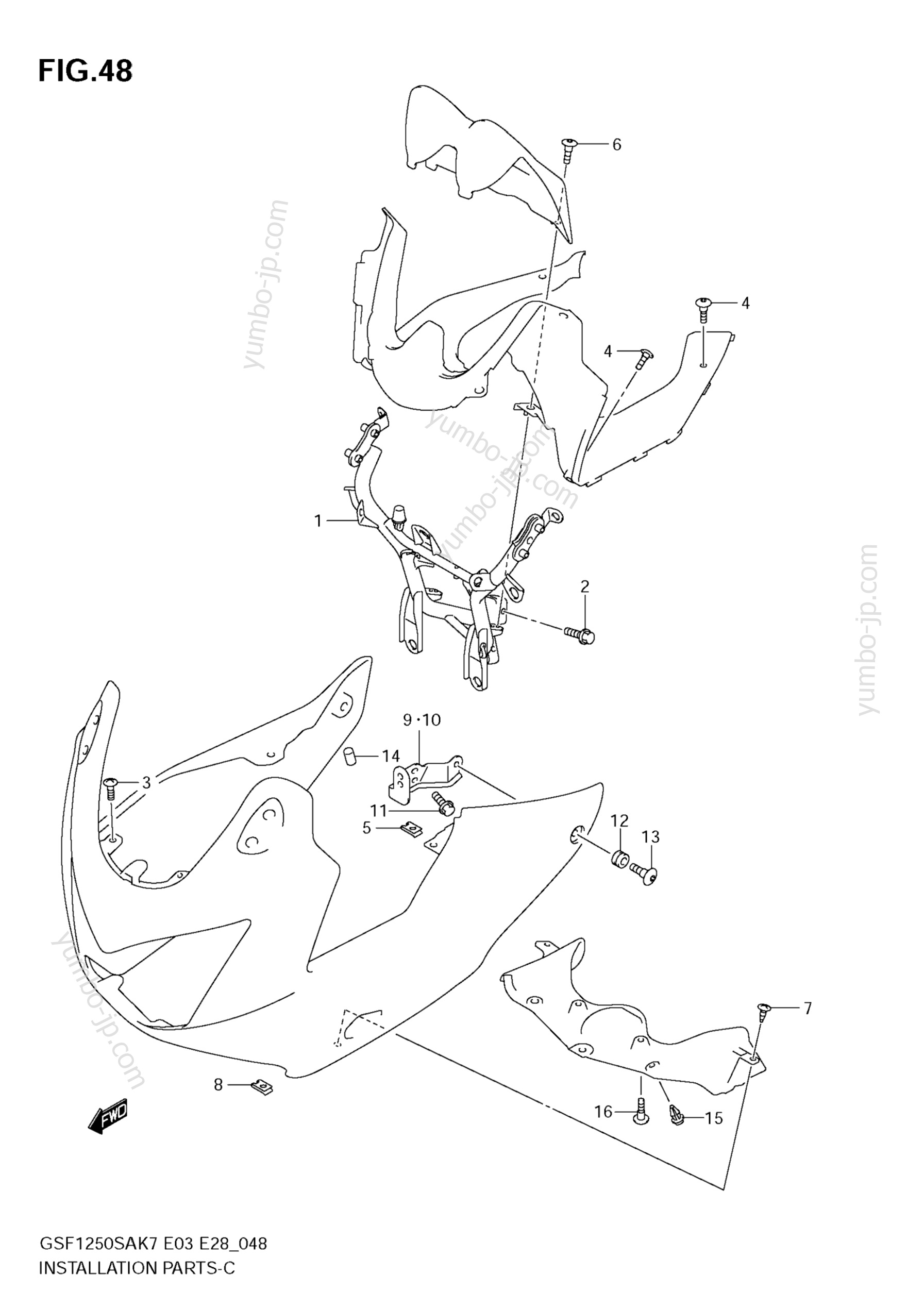 COWLING INSTALLATION PARTS для мотоциклов SUZUKI Bandit (GSF1250SA) 2009 г.