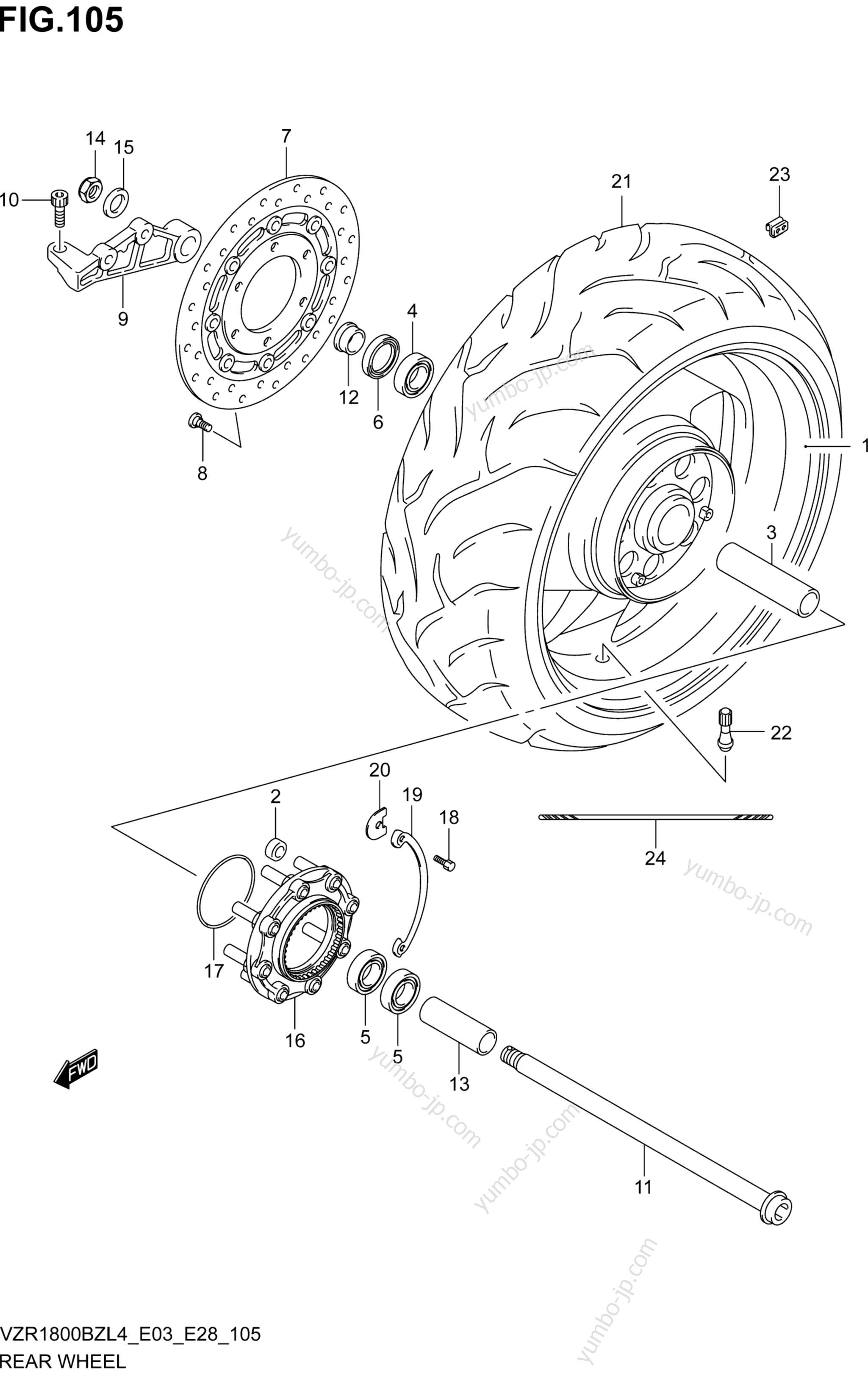 REAR WHEEL for motorcycles SUZUKI VZR1800BZ 2014 year