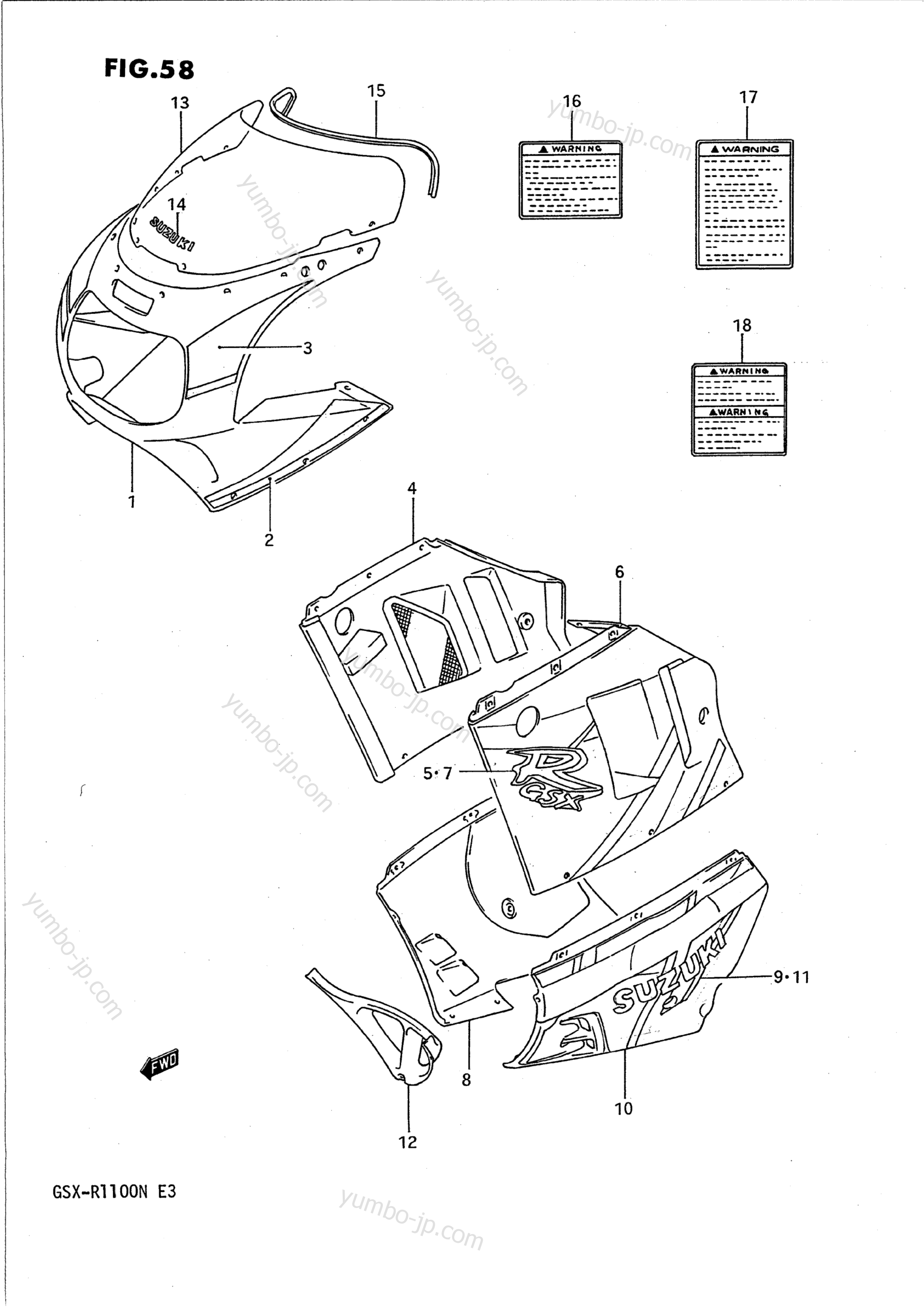 COWLING BODY (MODEL N) for motorcycles SUZUKI GSX-R1100 1991 year