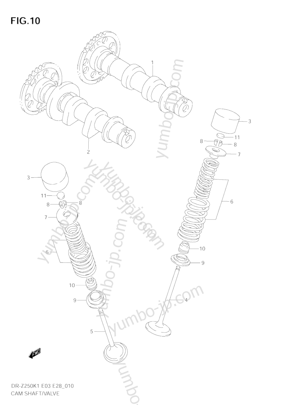 CAM SHAFT/VALVE for motorcycles SUZUKI DR-Z250 2003 year