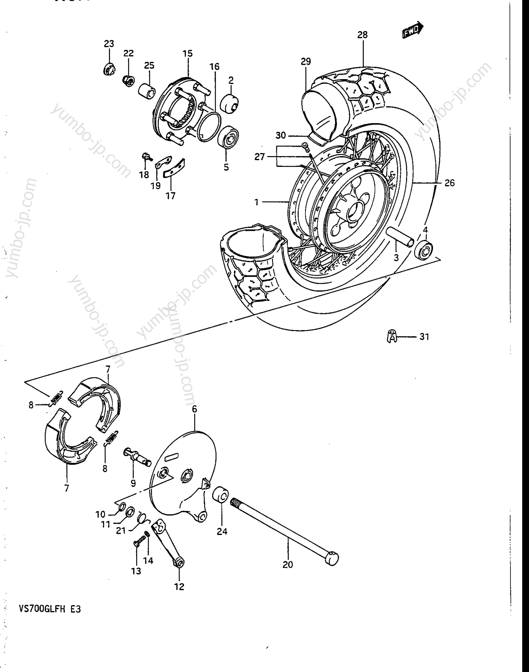 REAR WHEEL (VS700GLFH/GLPH) для мотоциклов SUZUKI Intruder (VS700GLEF) 1986 г.
