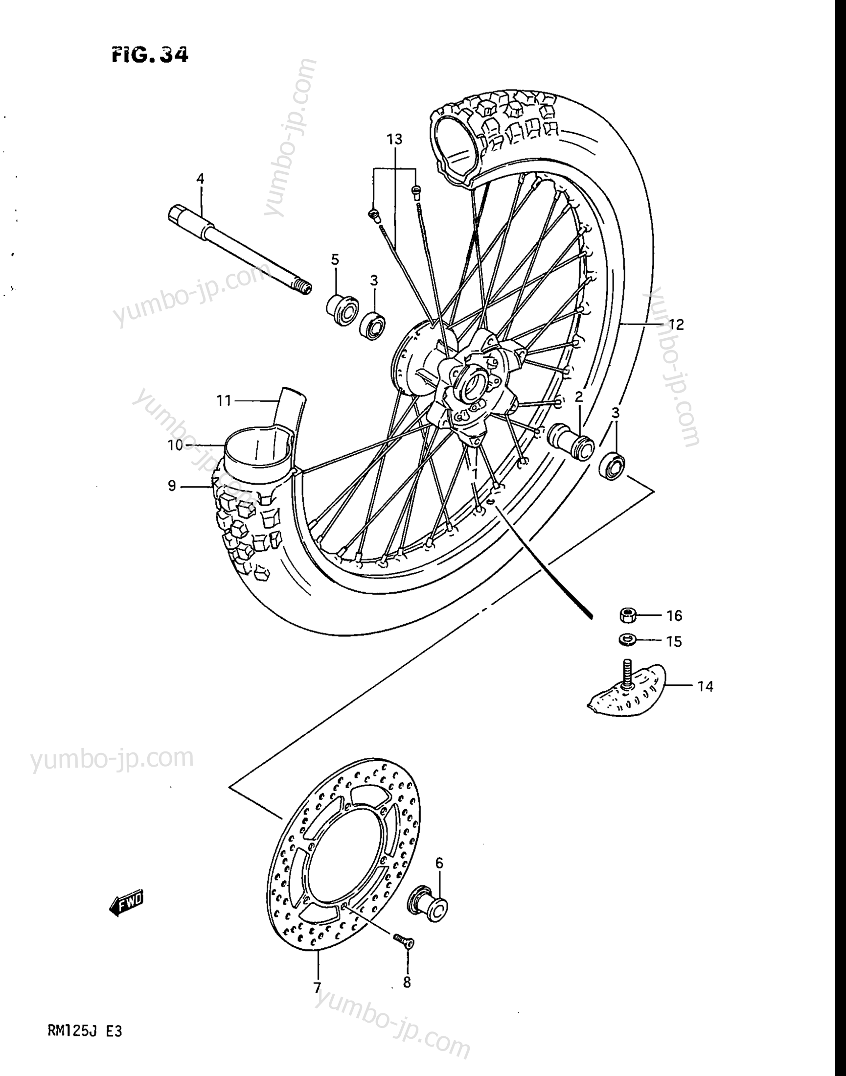 FRONT WHEEL for motorcycles SUZUKI RM125 1988 year