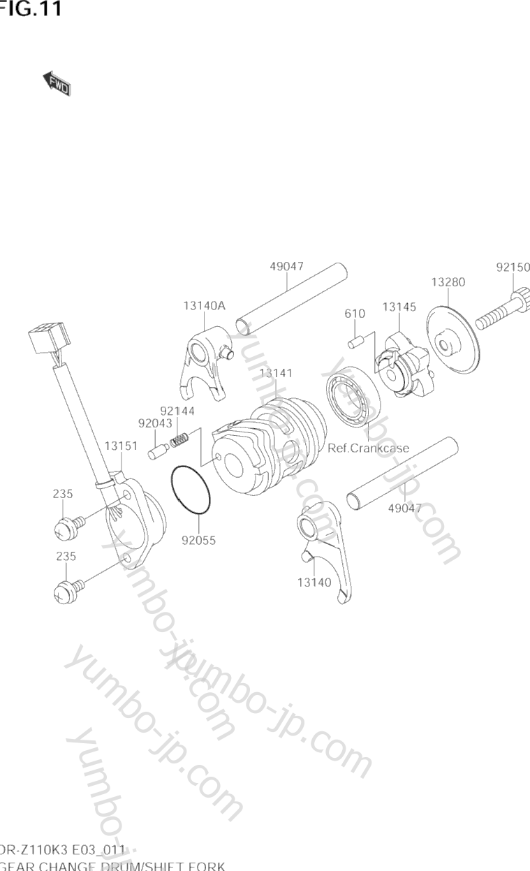 GEAR CHANGE DRUM/SHIFT FORK for motorcycles SUZUKI DR-Z110 2003 year