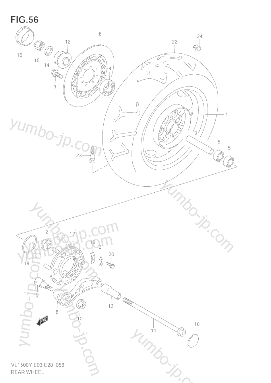 REAR WHEEL (MODEL W/X) for motorcycles SUZUKI Intruder (VL1500B) 2001 year