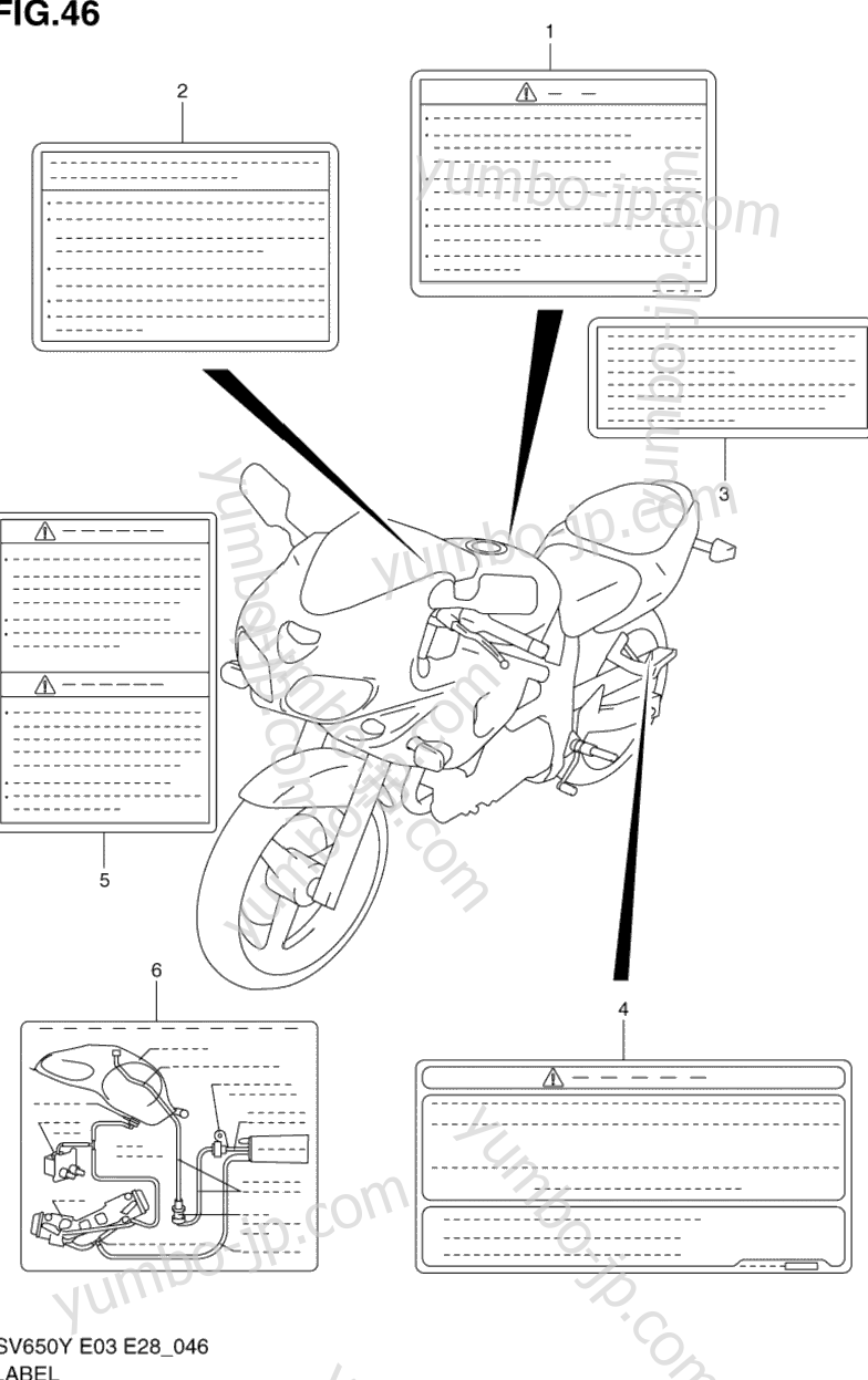 WARNING LABEL (MODEL X/Y/K1) for motorcycles SUZUKI SV650S 2000 year