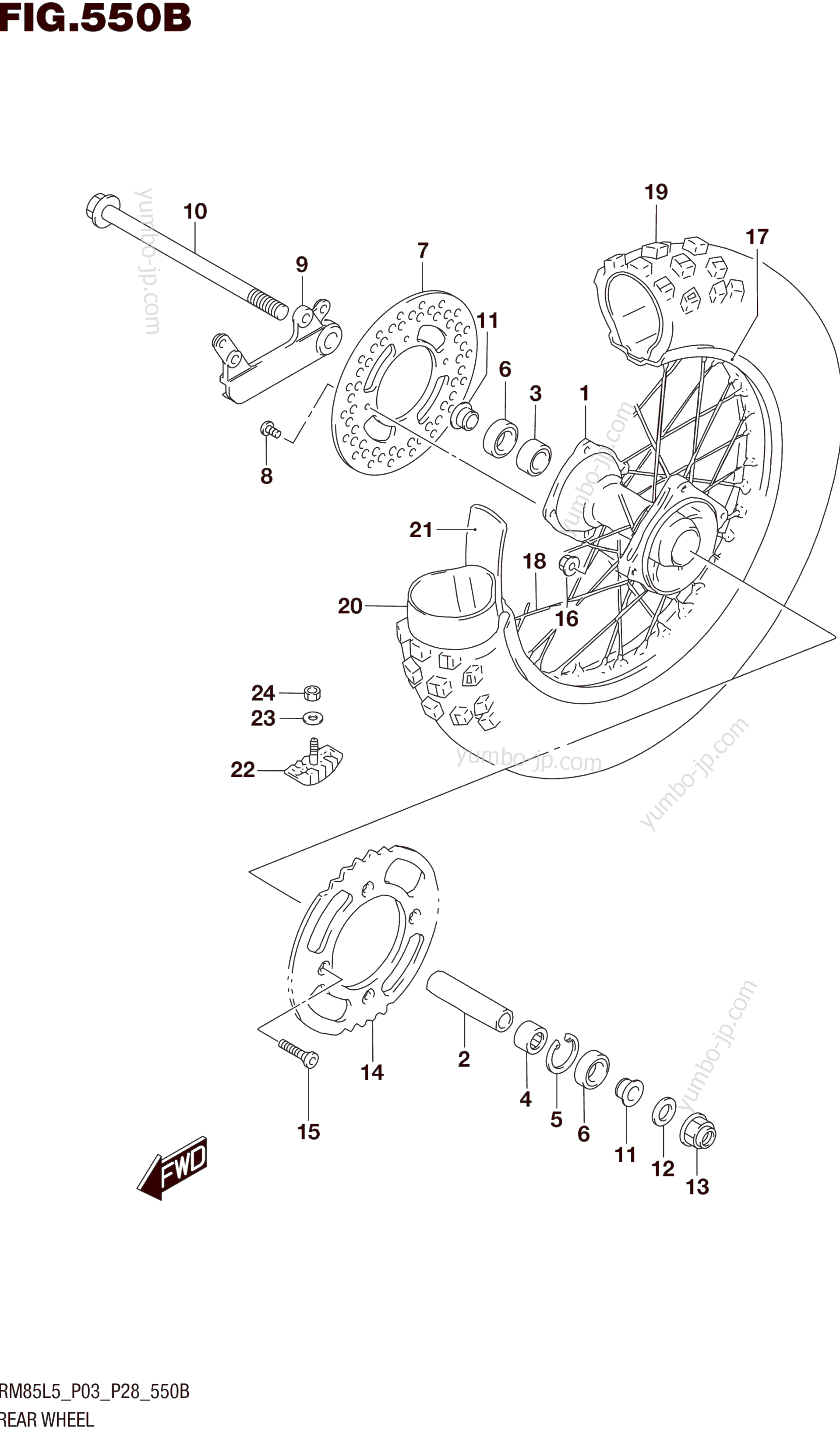 REAR WHEEL (RM85L5 P28) для мотоциклов SUZUKI RM85 2015 г.