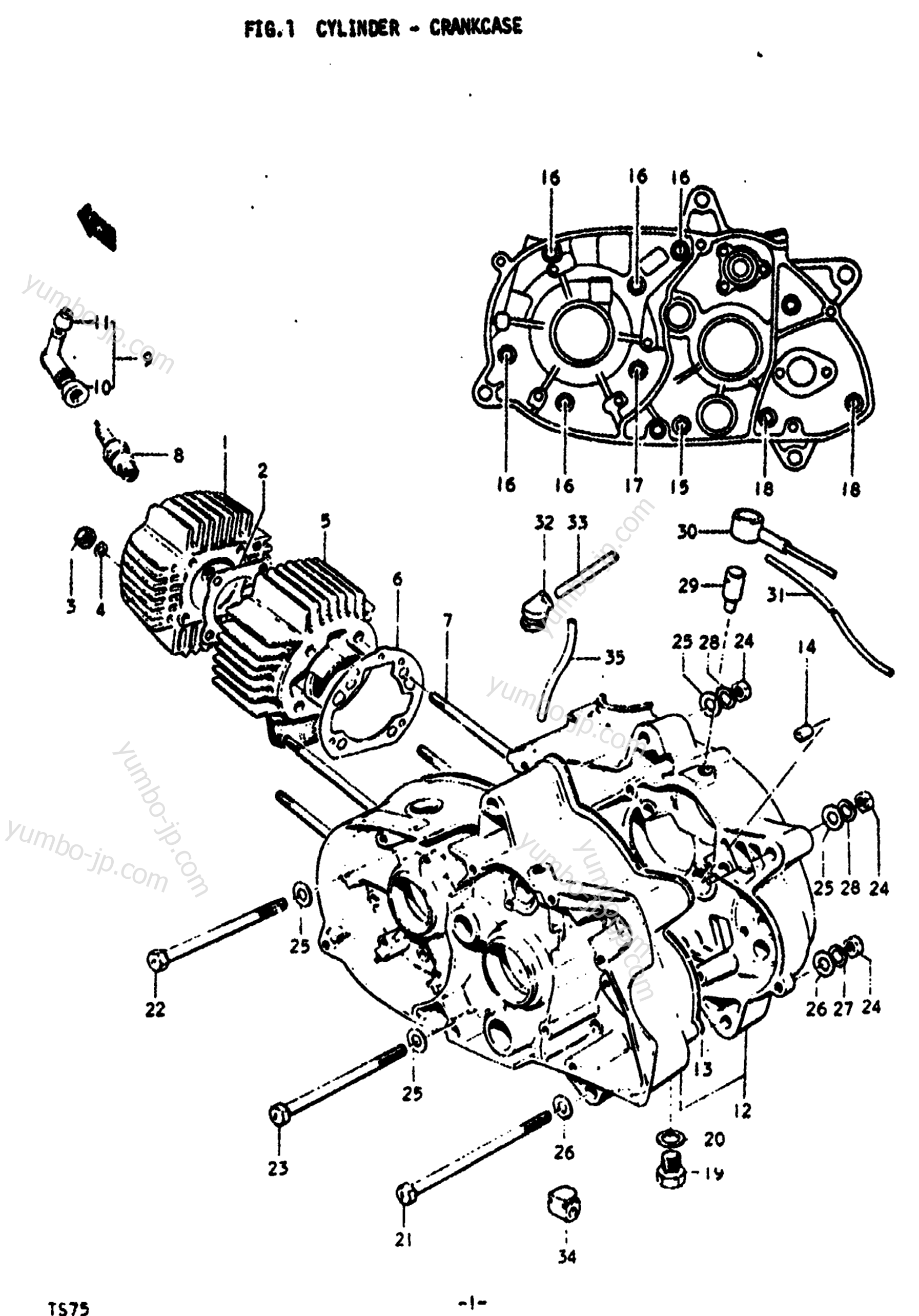 Cylinder - Crankcase for motorcycles SUZUKI TS75 1975 year