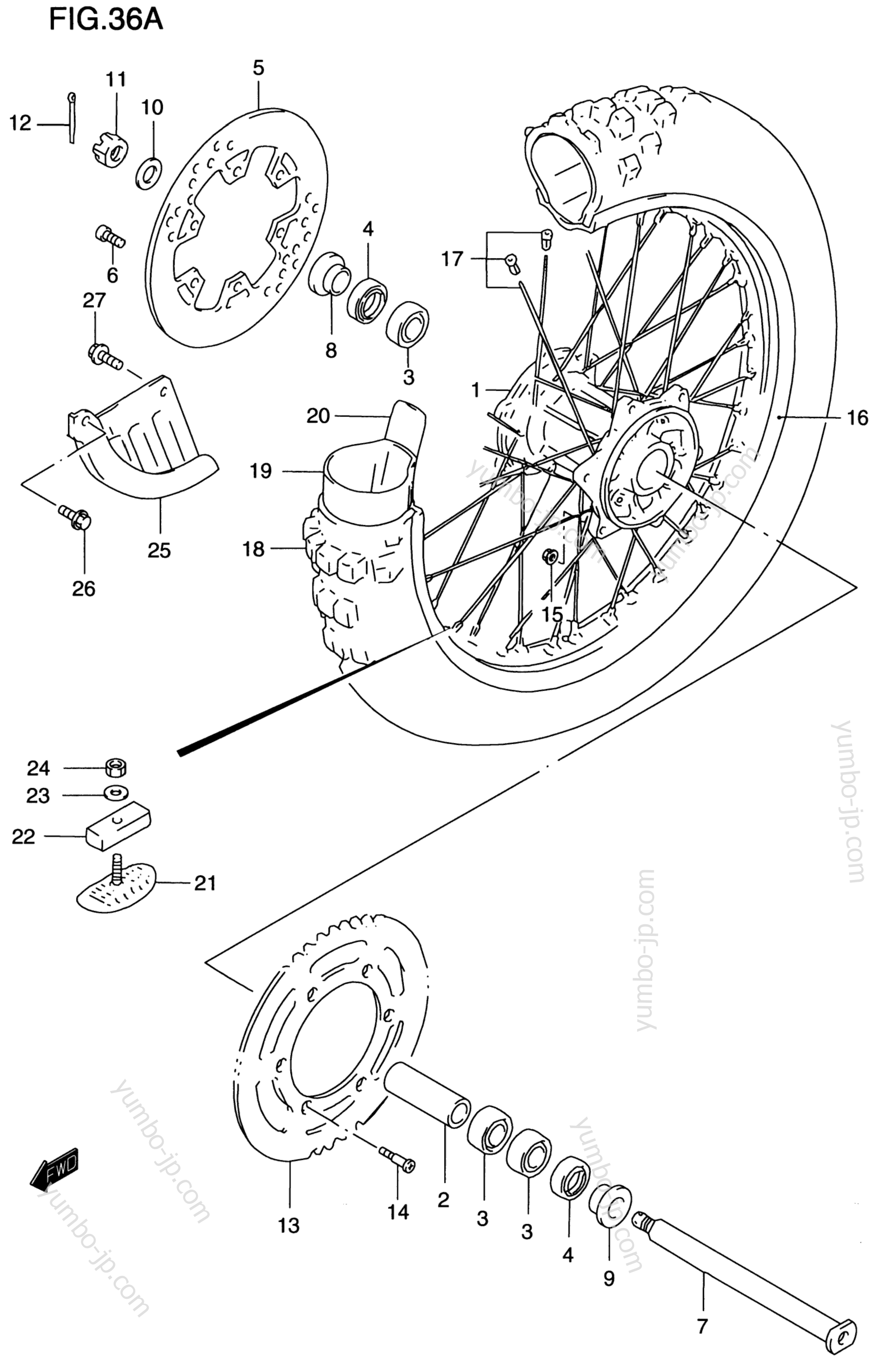 REAR WHEEL (MODEL Y) for motorcycles SUZUKI RM125 2000 year