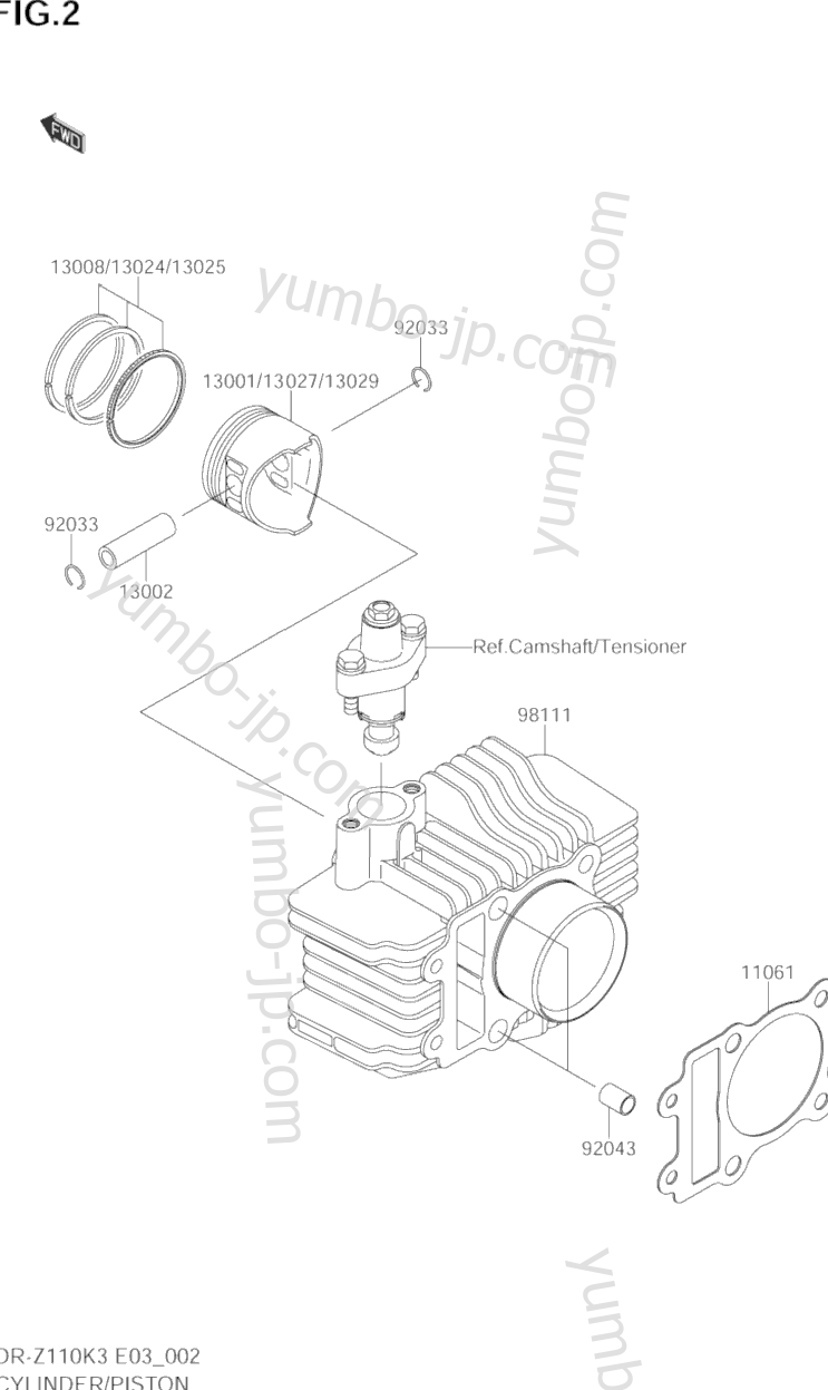 CYLINDER/PISTON for motorcycles SUZUKI DR-Z110 2003 year